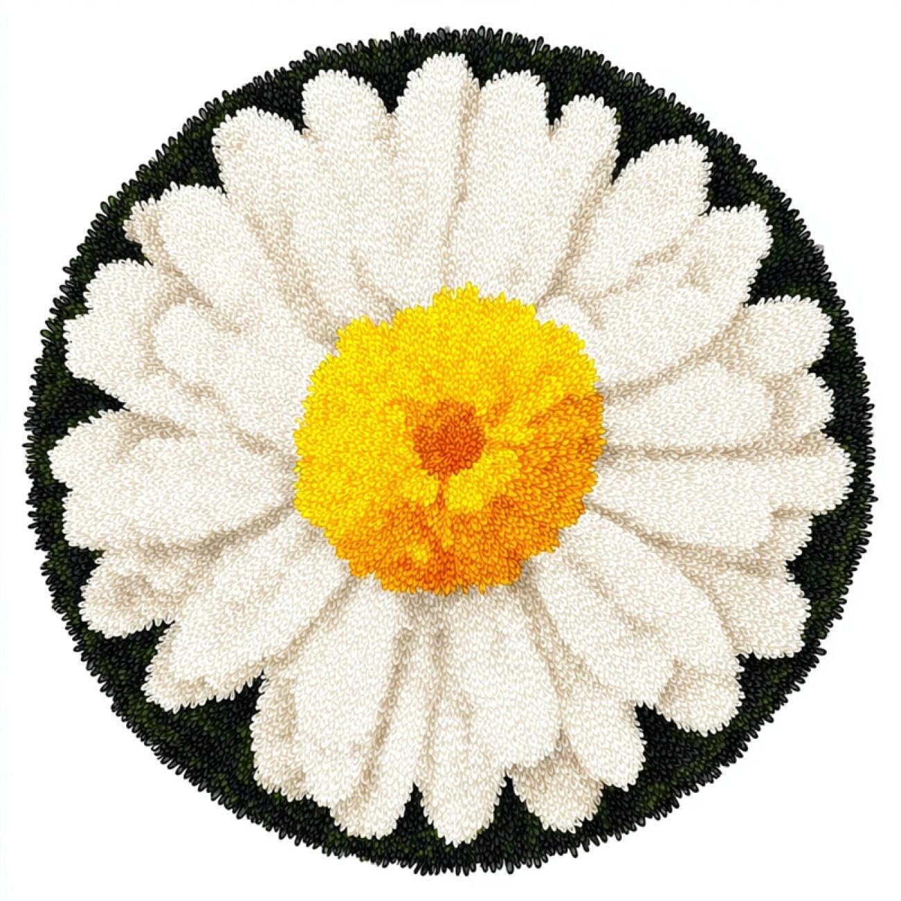 Kitquiver Latch Hook Kit Rug Cartoon White Daisy 80x80cm