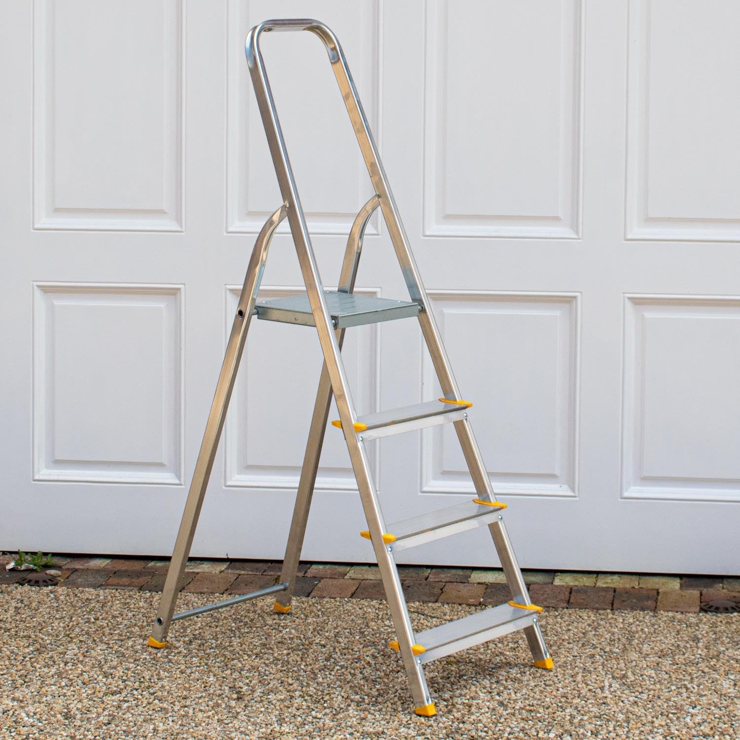 BPS® Aluminium Step Ladder | Folding Ladder | Ladders | Trade & DIY | Non-Slip Feet | Hand Rail | 4 Step