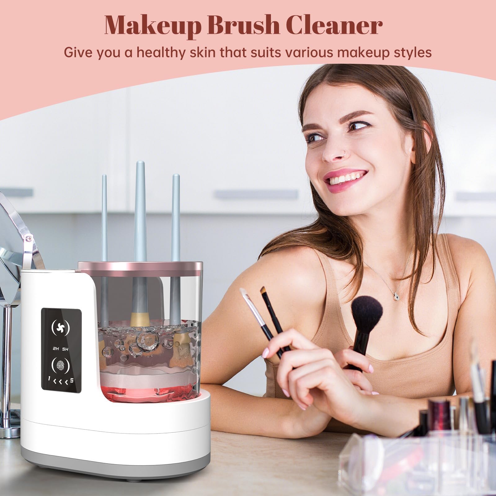Máquina limpiadora de brochas de maquillaje eléctrica 3 en 1 con soporte para secadora de brochas de maquillaje, portátil, automático, USB, herramienta limpiadora para todos los tamaños, juego de