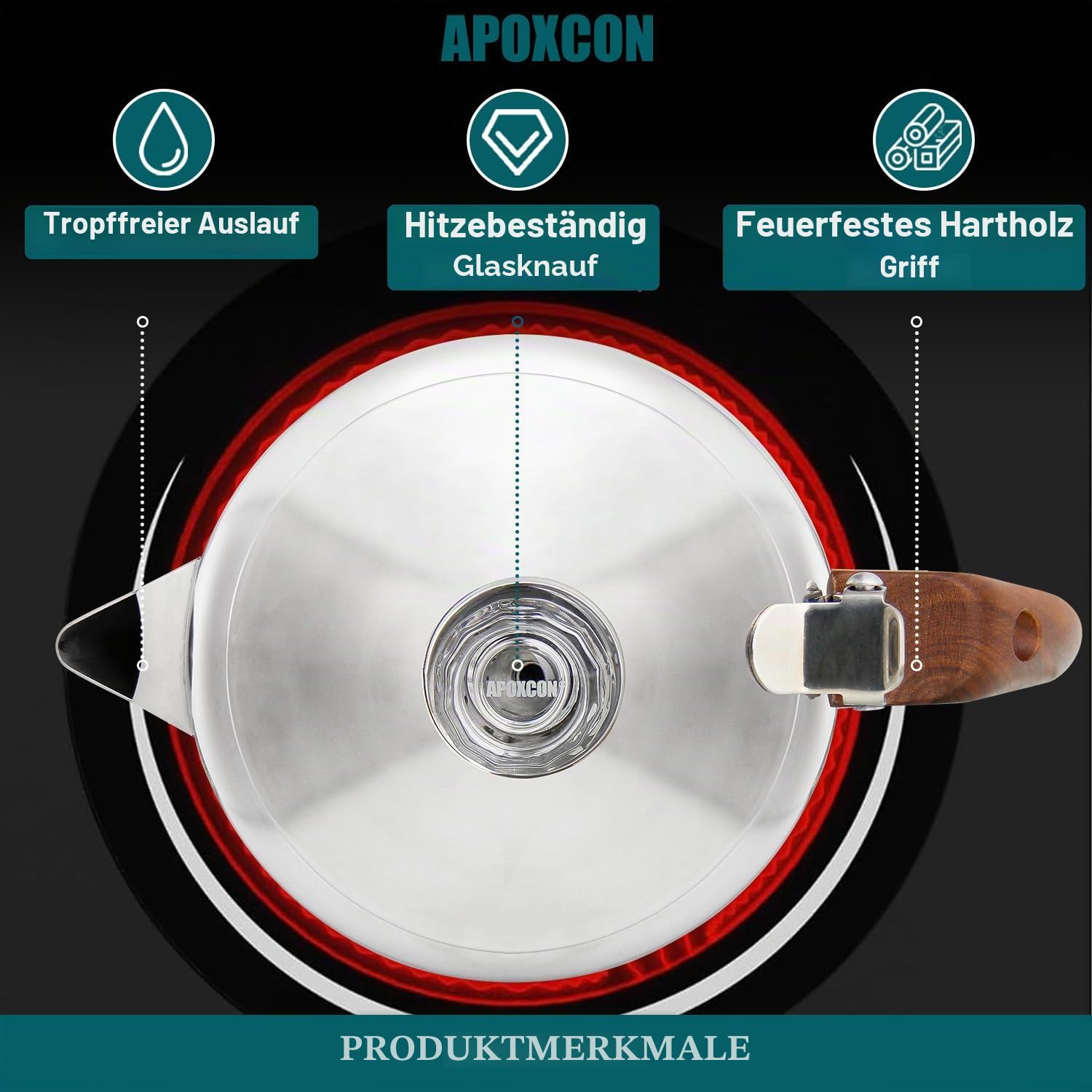APOXCON Kaffee-Perkolatorkanne aus Edelstahl mit robustem Glasknopf und behandeltem Massivholzgriff und tropffreiem Ausgießer, Camping-Kaffeekanne, Verwendung auf jedem Herd, kein Aluminium