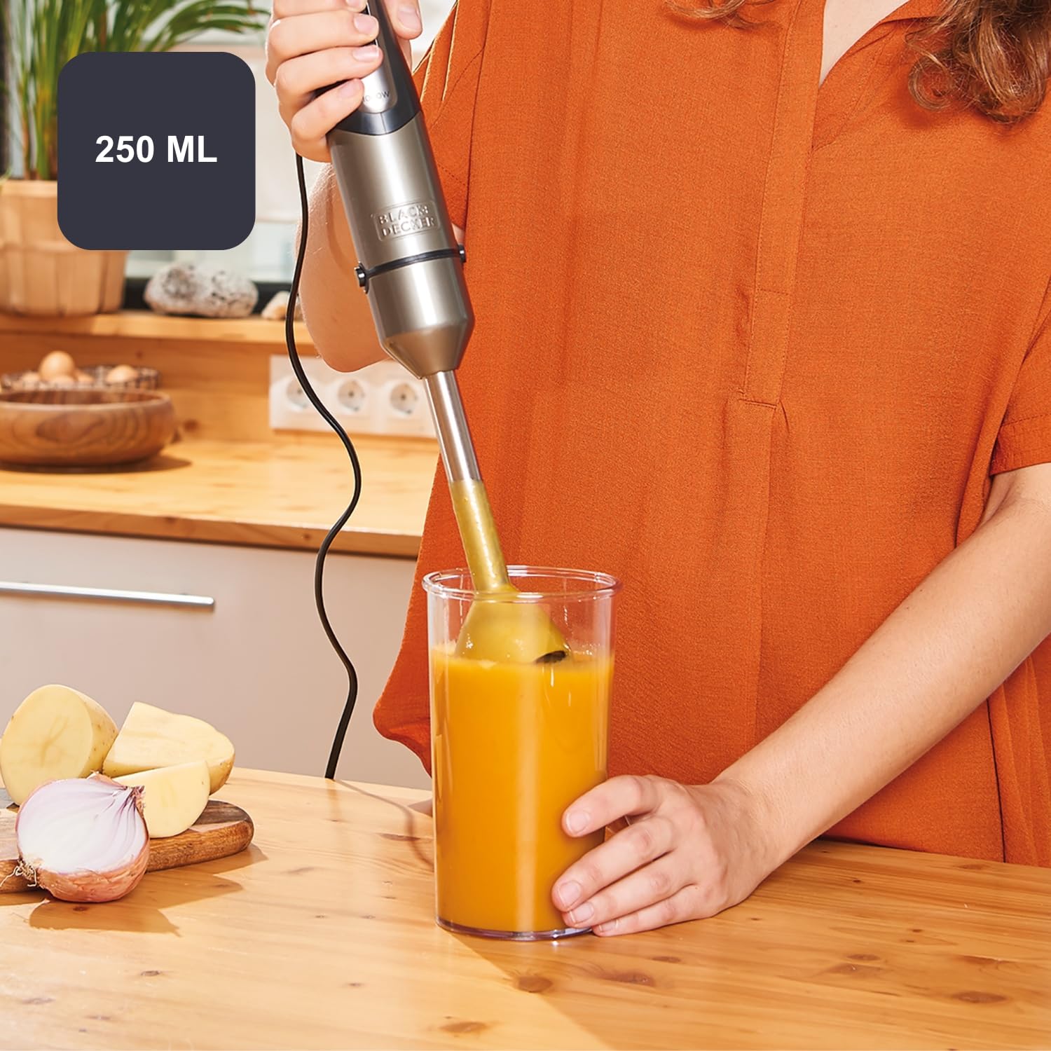 BLACK+DECKER - Frullatore a Immersione 1000W | 20 velocità + TURBO | Lame in acciaio inossidabile smontabili | Tritaghiaccio | Impugnatura ergonomica | set completo di accessori intercambiabili