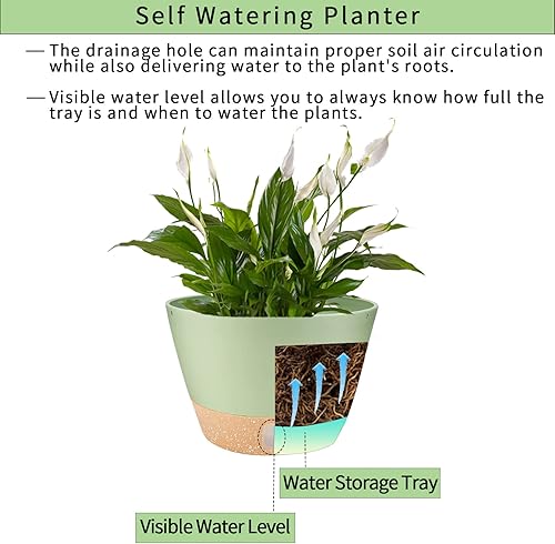 Miniatura 4 de Paquete de 2 macetas colgantes de 10 pulgadas para interiores y exteriores, maceta colgante de plástico con orificio de drenaje con bandeja
