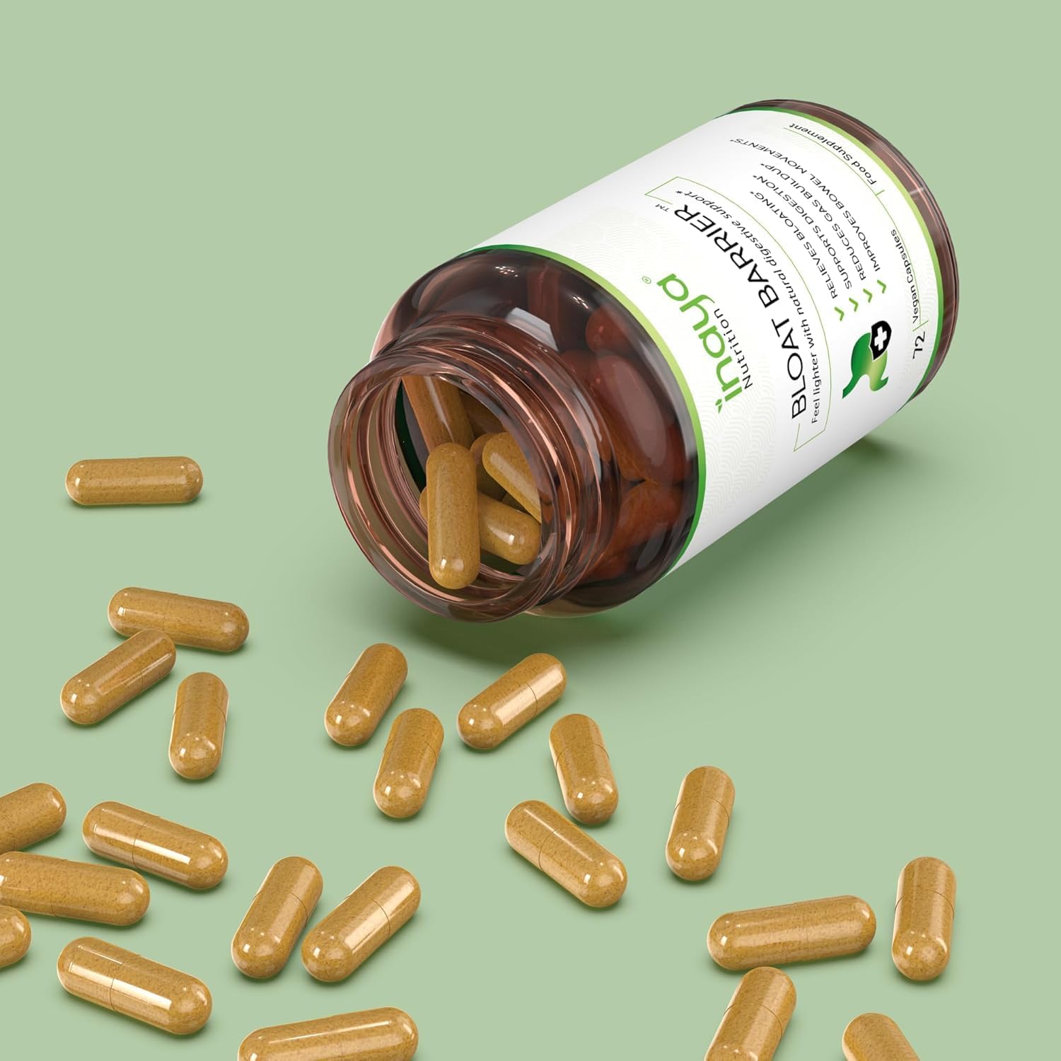 BloatBarrier 72 Capsules - Natural Digestion and Bloating Supplement for Stomach Bloating Relief, Gas Reduction, and Improved Bowel Movements – Vegan, Gut Health Supplements