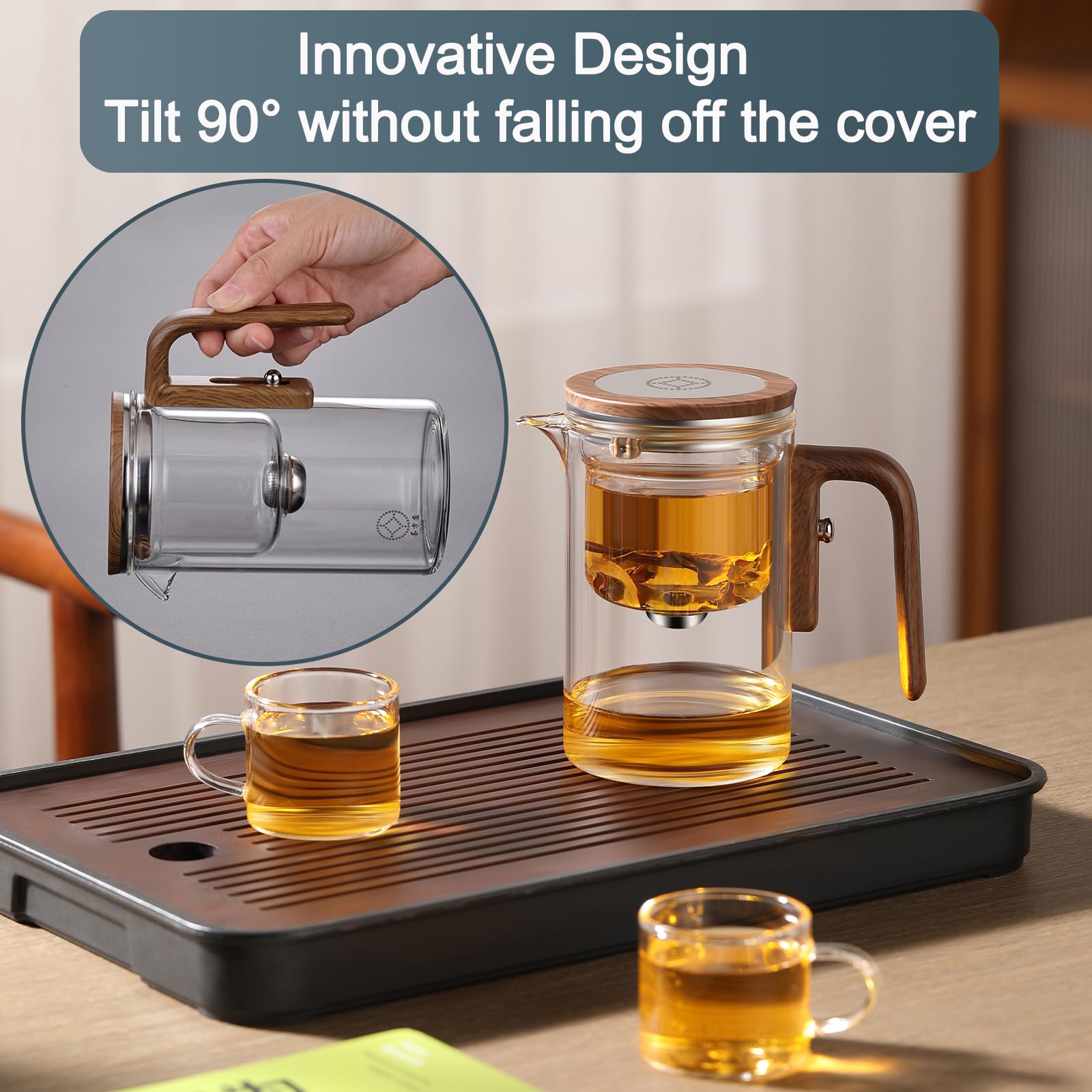 Enchanti Tea Pot, Witchcraft Magical Enchanted Glass Teapot with Strainer, Magnetic Filtration Pot with Handle, for Home, Gifting, Outdoor and Office (600ml 1Pcs)