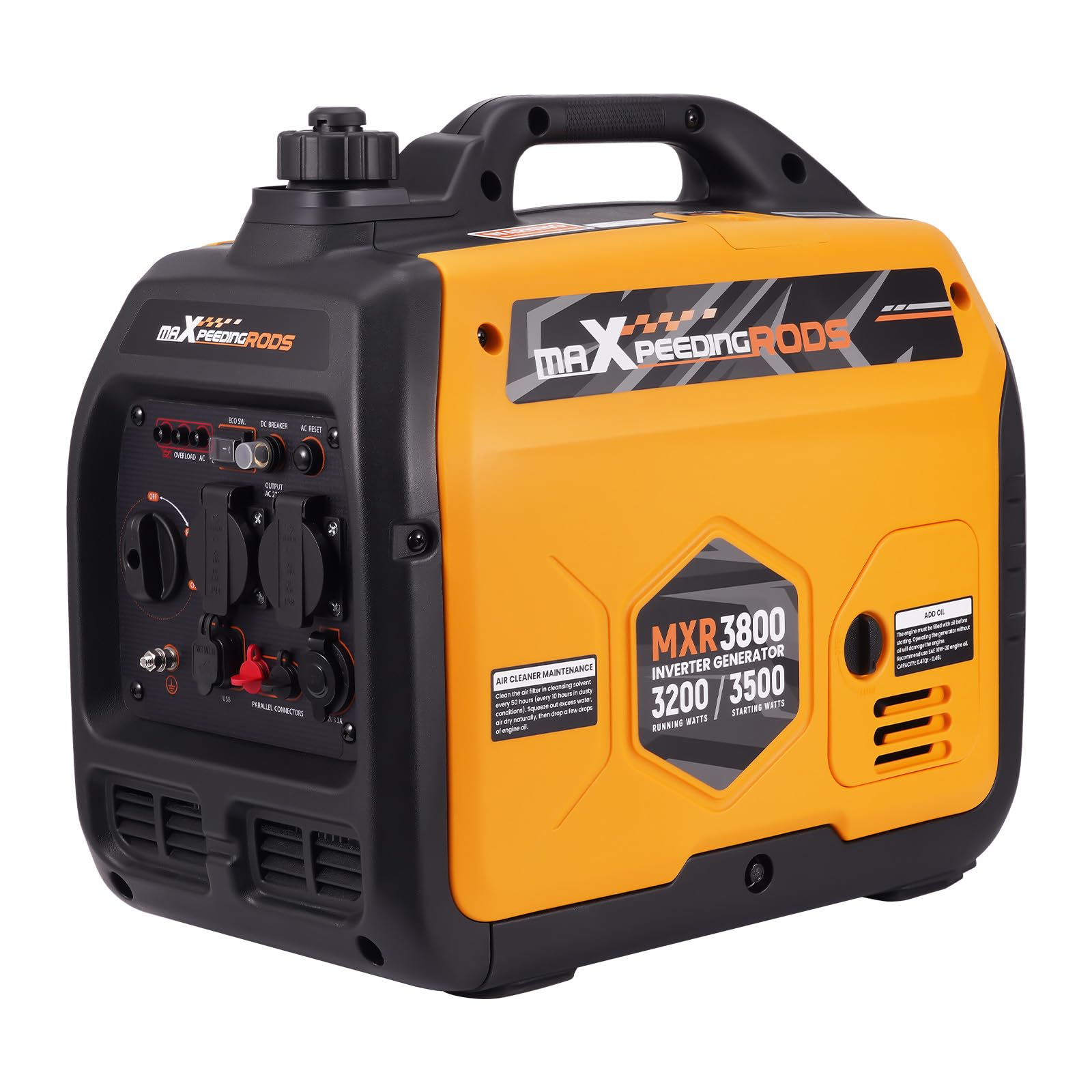 maXpeedingrods Inwerterowy generator prądu 3500 W, lekki i mobilny | agregat prądotwórczy na benzynę, tryb ECO z 2 x 230 V / 2 x USB / 1 x 12 V DC gniazda wtykowe na kemping, festiwale, podróże