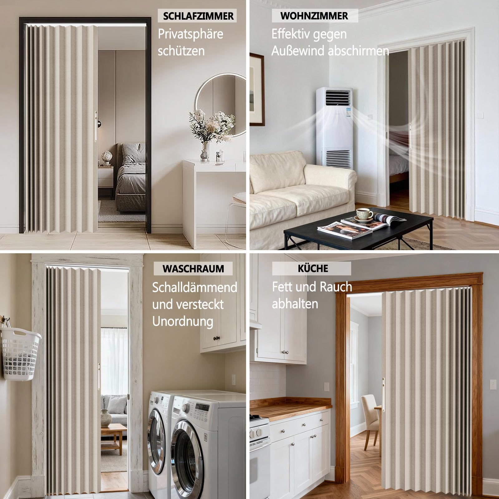 Jilron 100% Occultant pour Porte – Rideau Pliable Style Accordéon avec Fermeture Magnétique, Installation Adhésive sans Perçage, incl. Barre Adhésive, Occlusion & Protection Contre le Vent, Crème