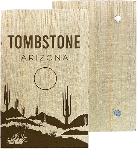 Tombstone Arizona Souvenir - Imán de madera grabada para nevera (2 x 3 pulgadas), diseño de cactus y desierto