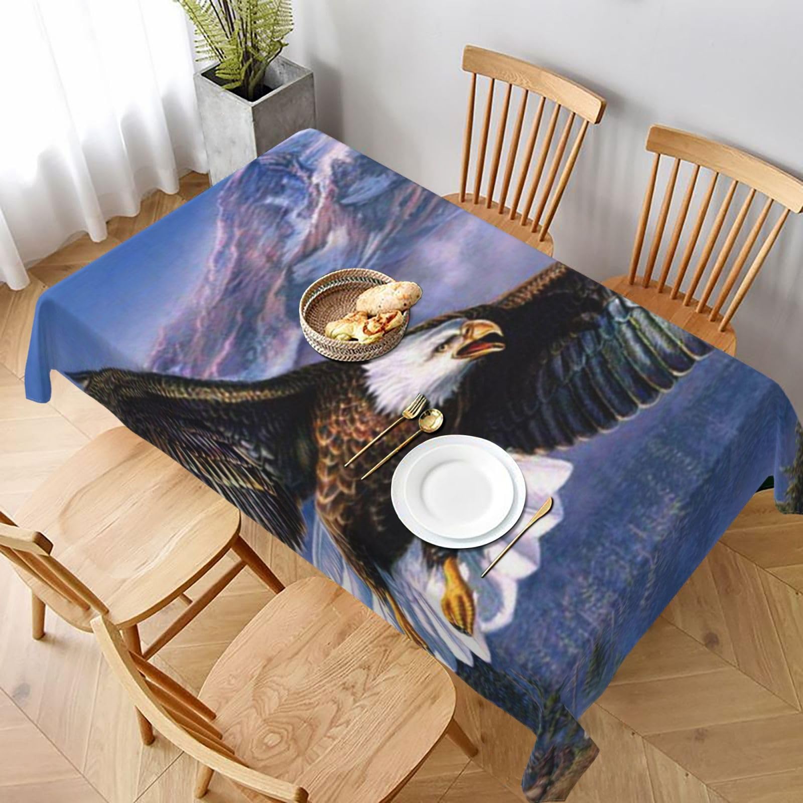 BNVSADC Flying Eagle Printed Rectangle Tablecloth 228x152 CM, Water Resistant Polyester Table Cloth Decorative Fabric Table Covers for Kitchen Dining Table Parties Camping
