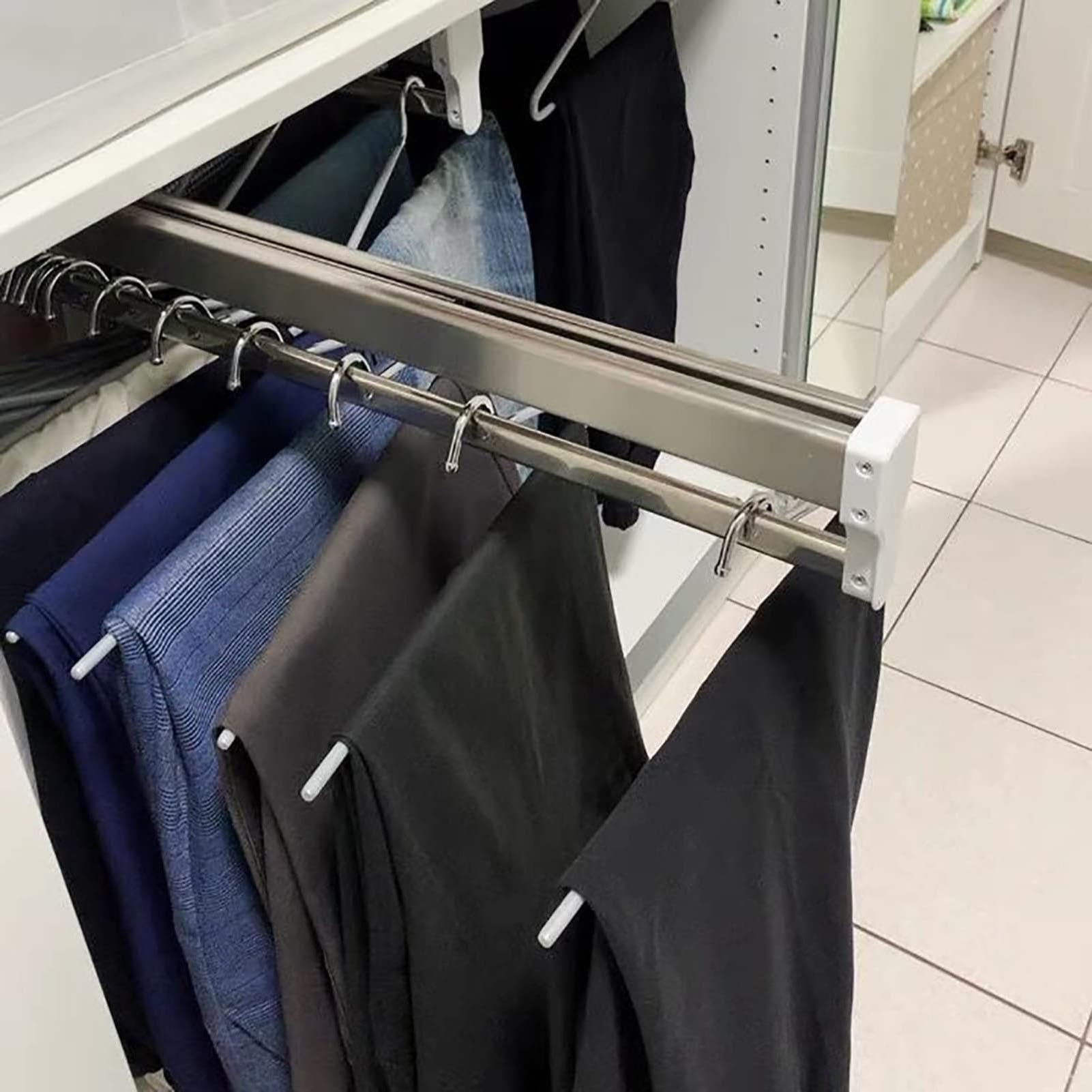 WMYYZYQ Extendable Pull Out Closet Rod - Adjustable 30-80cm Wardrobe Trousers Rack, Steel Clothes Rail for Pants & Garment Storage, Space-Saving Pull-Out Hang,600MM/23.6INCH