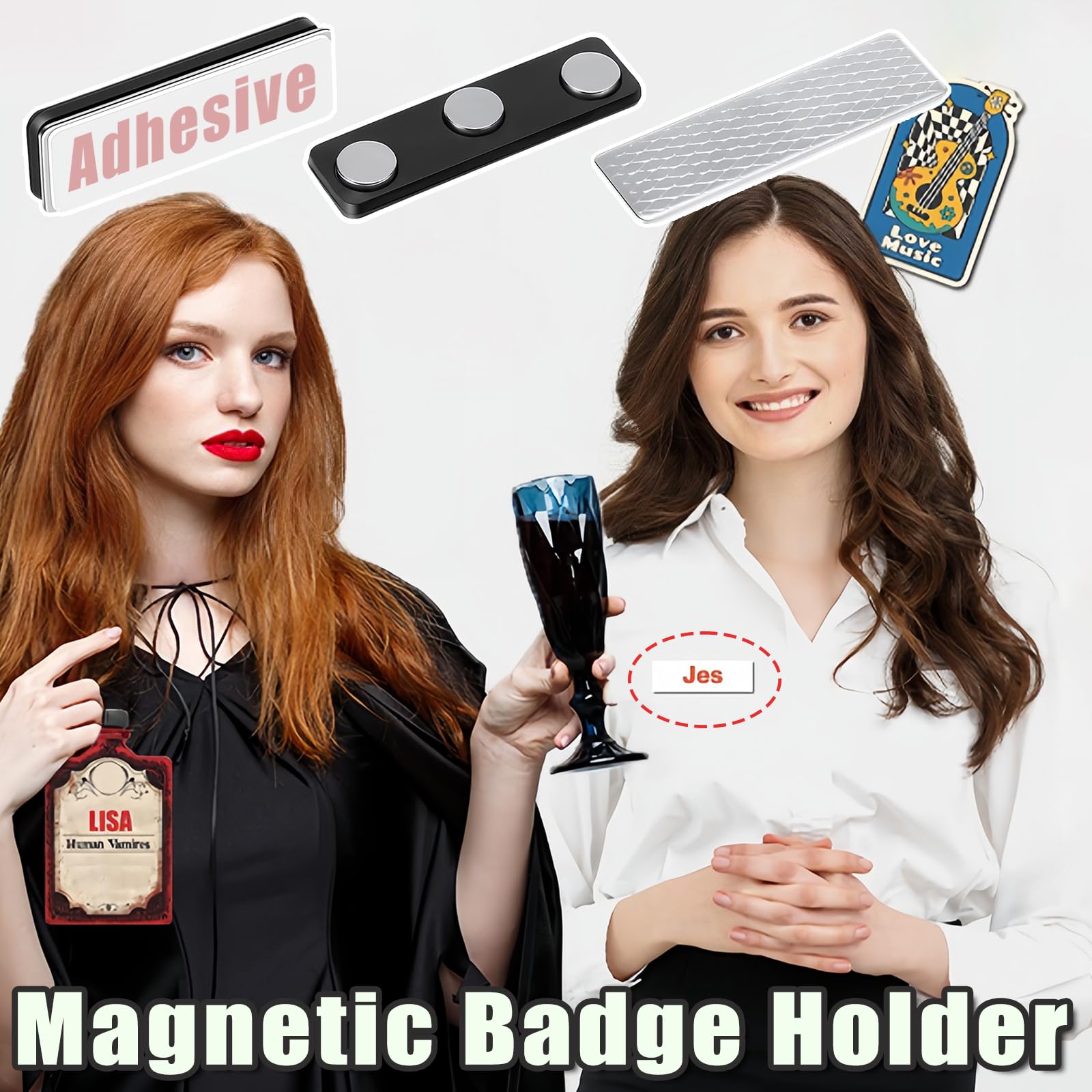 Lot de 50 porte-badges magnétiques réutilisables pour attacher en toute sécurité des badges d'identité, des étiquettes nominatives et des accessoires avec 3 aimants en néodyme et dos adhésif pour