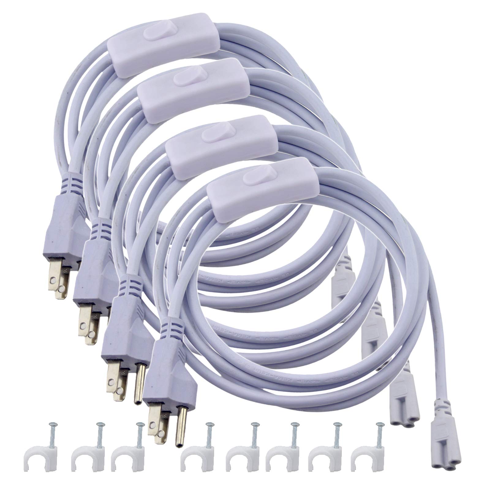 Rextin 4pack 6.6FT T5 T8 LED Tube Power Extension Cable with On/Off Switch,LED T5/T8 Light Tube Integrated LED Light Fixture Extension Cable Wire fro