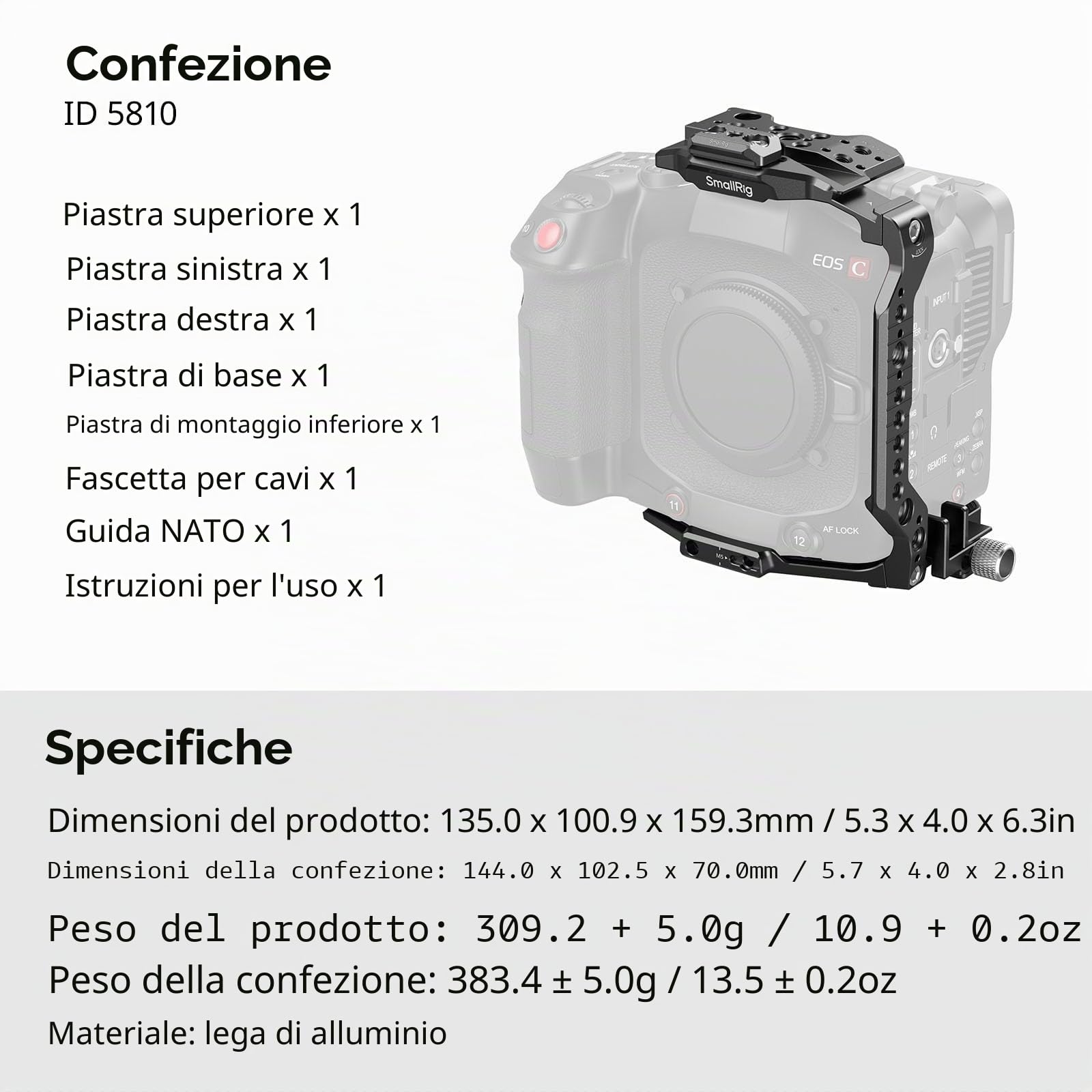 SmallRig Gabbia per Canon C80, design modulare con piastra superiore, piastre laterali, piastra inferiore, guida NATO, fermacavo per HDMI, con attacco a scarpa fredda, foro filettato da 1/4"-20 e 3/8
