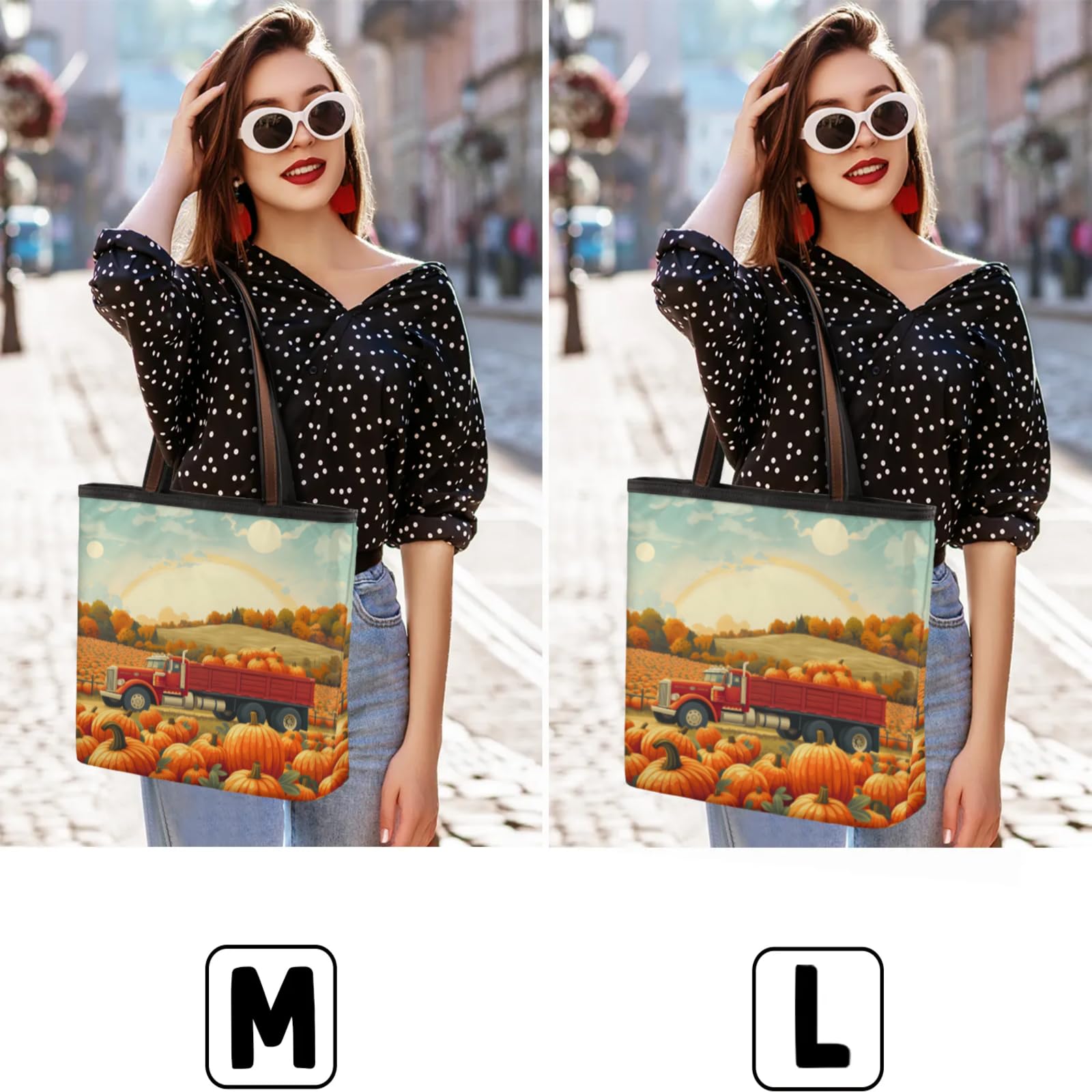 Truck Pumpkins Tote Bag Multi Pocket Zippered Beach Bag Lightweight Waterproof Handbag for Women Men Work Gym Travel Swimming Yoga Grocery Shopping L