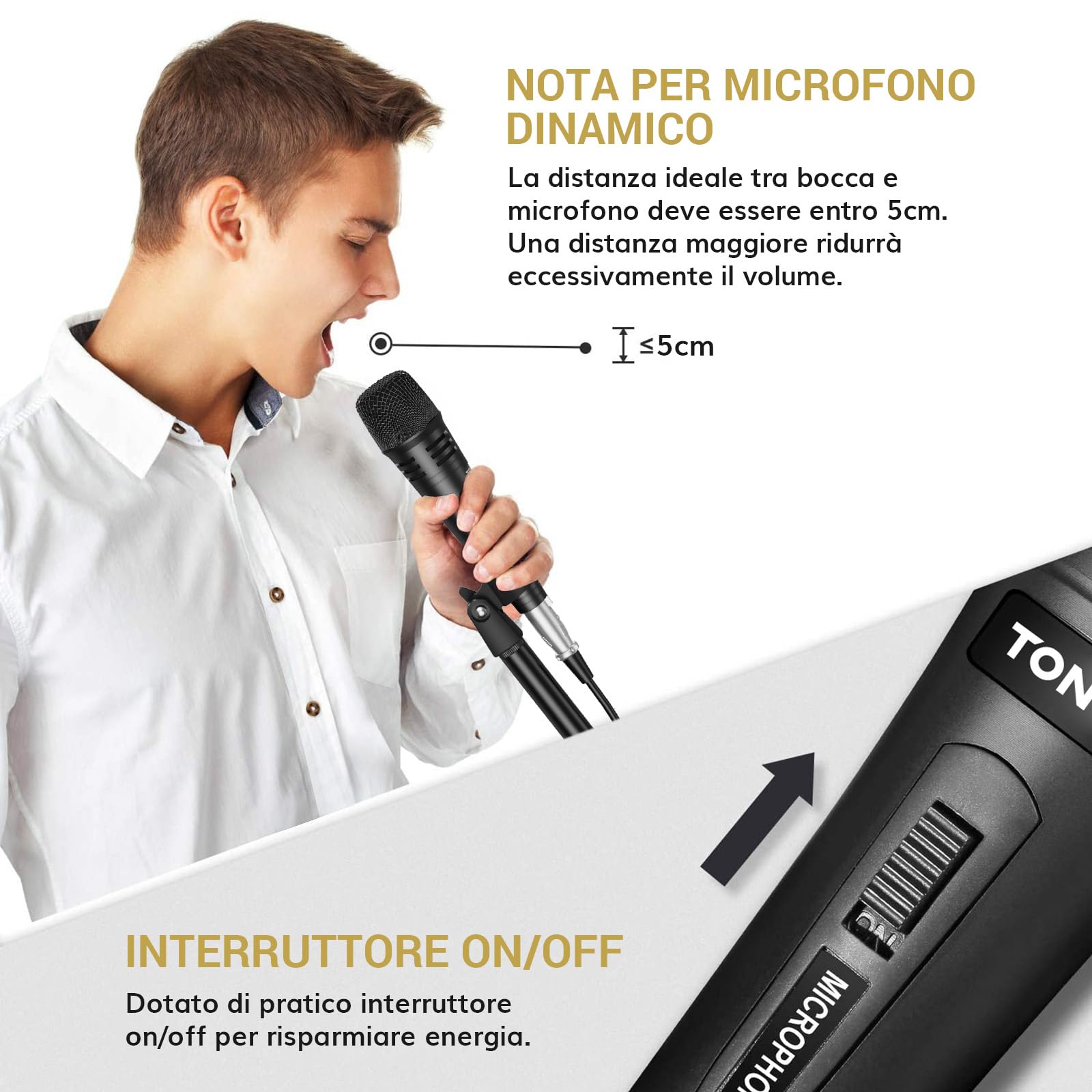 TONOR Microfono Karaoke XLR con Supporto Robusto, Microfono Dinamico per Canto, Pickup Cardioide, Struttura Interamente in Metallo, Compatibilità con Mixer DJ, PA, 500 cm, K1+