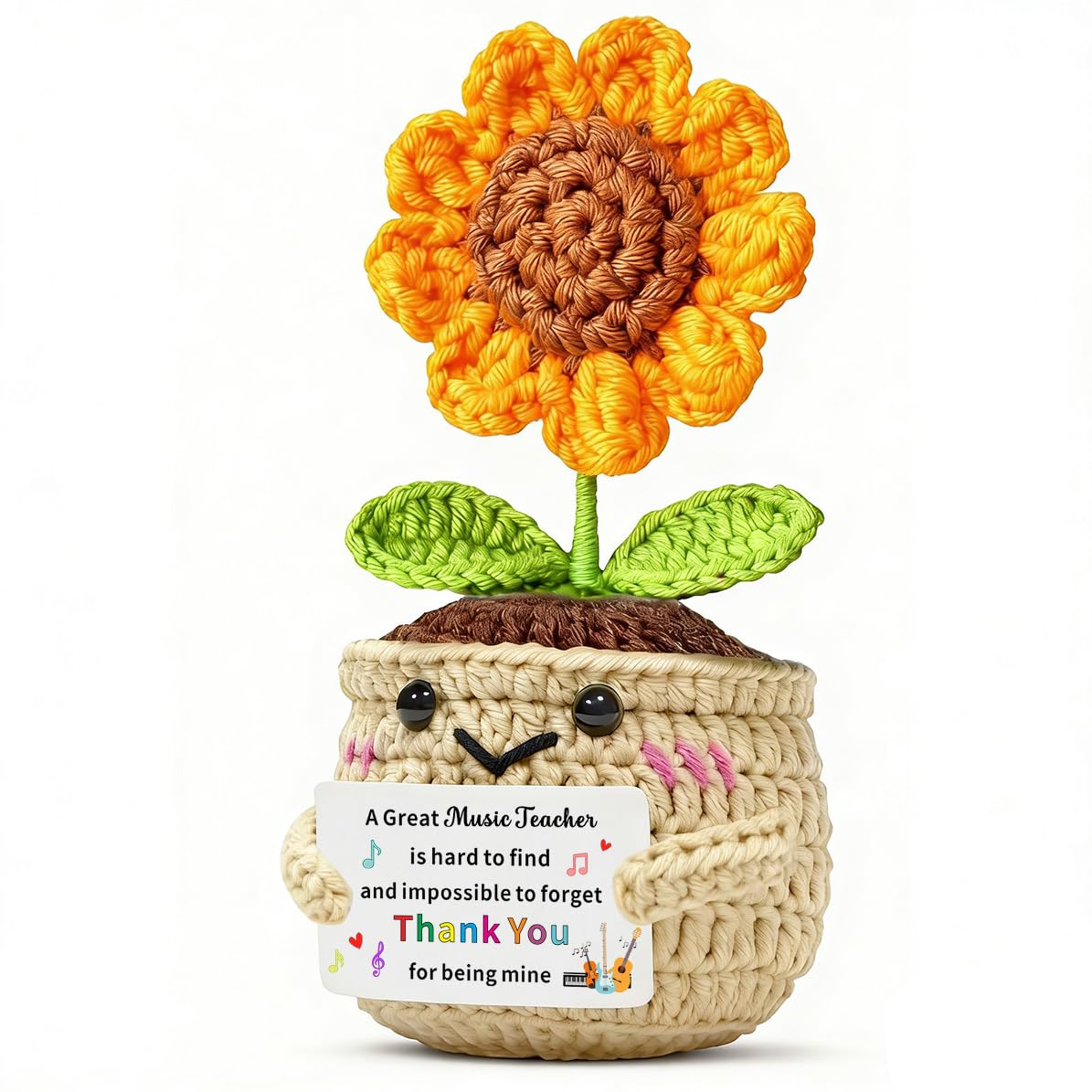 JMIMO Music Teacher Gifts Thank You Appreciation Handmade Crochet Sunflower for Music Teacher Christmas Birthday Gifts