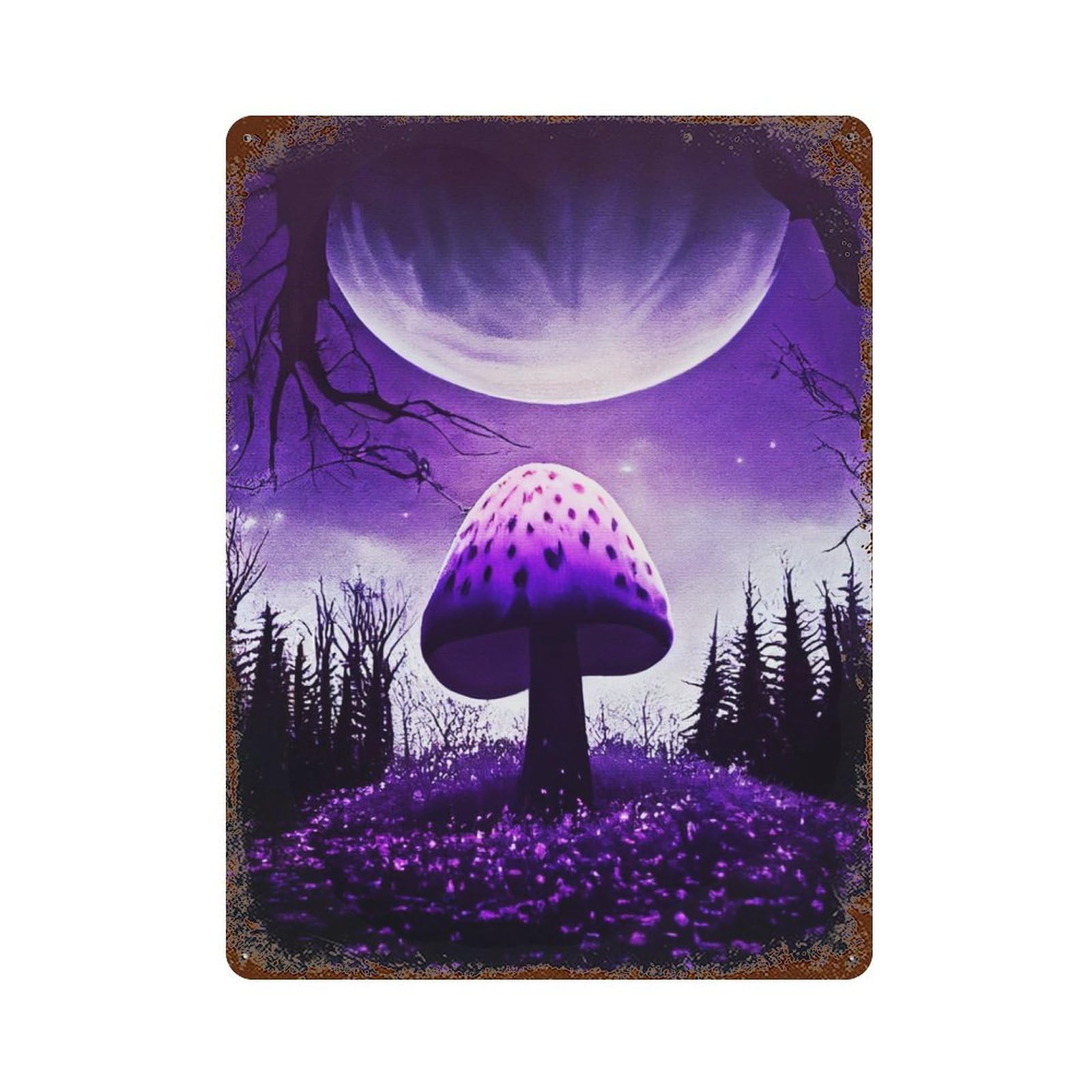 Garage Style Space Purple Mushroom Vintage Rust Metal Sign 15.7"x11.8", Vintage Wall Decor for Bar And Workshop