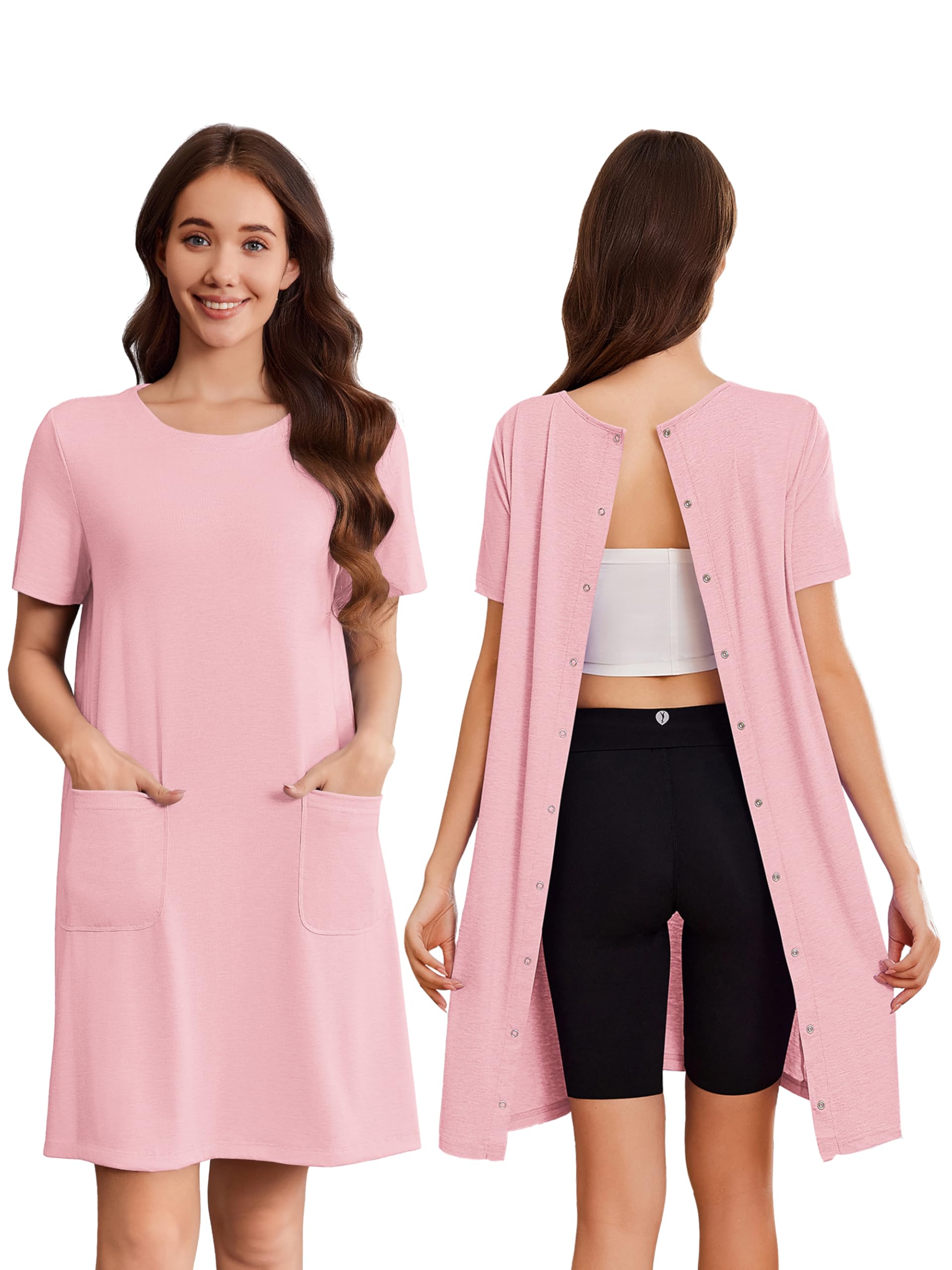 Deyeek Hospital Gowns for Women Open Back Tear Away Snap Nursing Dress