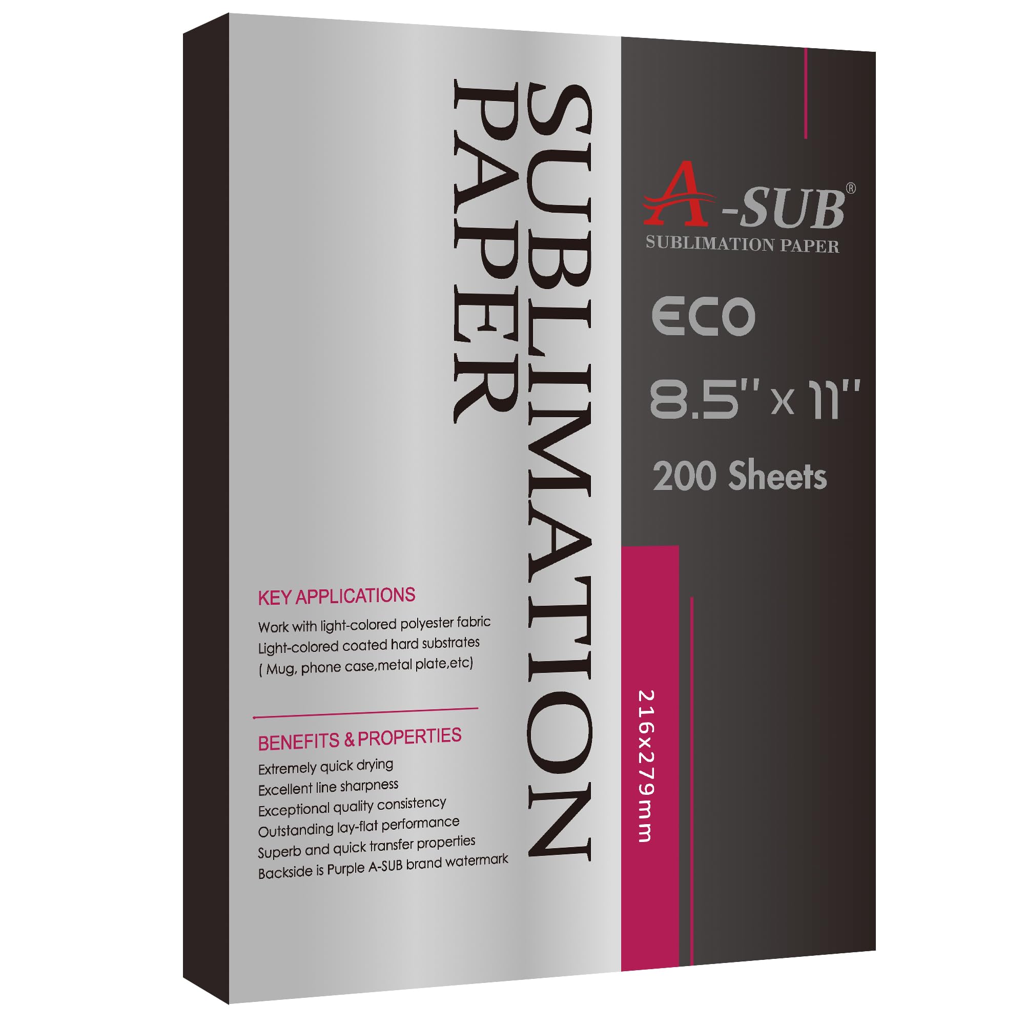 A-SUB Sublimation Paper 8.5x11 Inch-200 Sheets Heat Transfer Paper for Light Colored Fabric and Other Blanks, Works with Inkjet Printer and Sublimation Ink 125g