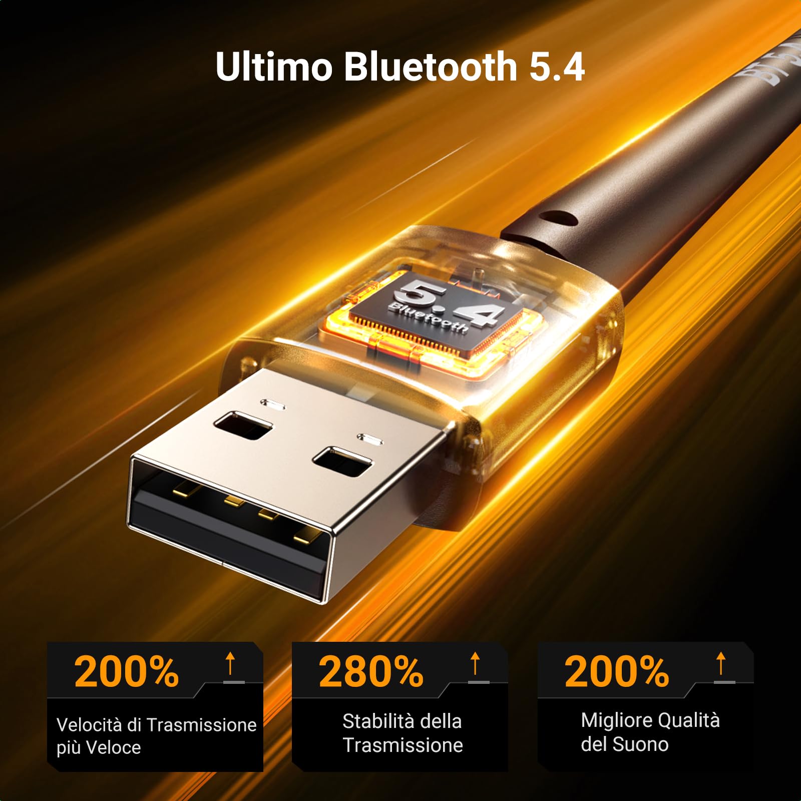 UGREEN Adattatore Bluetooth 5.4 USB Antenna Chiavetta Trasmettitore per PC Windows 11 10 8.1 Plug Play Dongle ad Alta Portata per Mouse Tastiera Cuffie Cellulare Controller