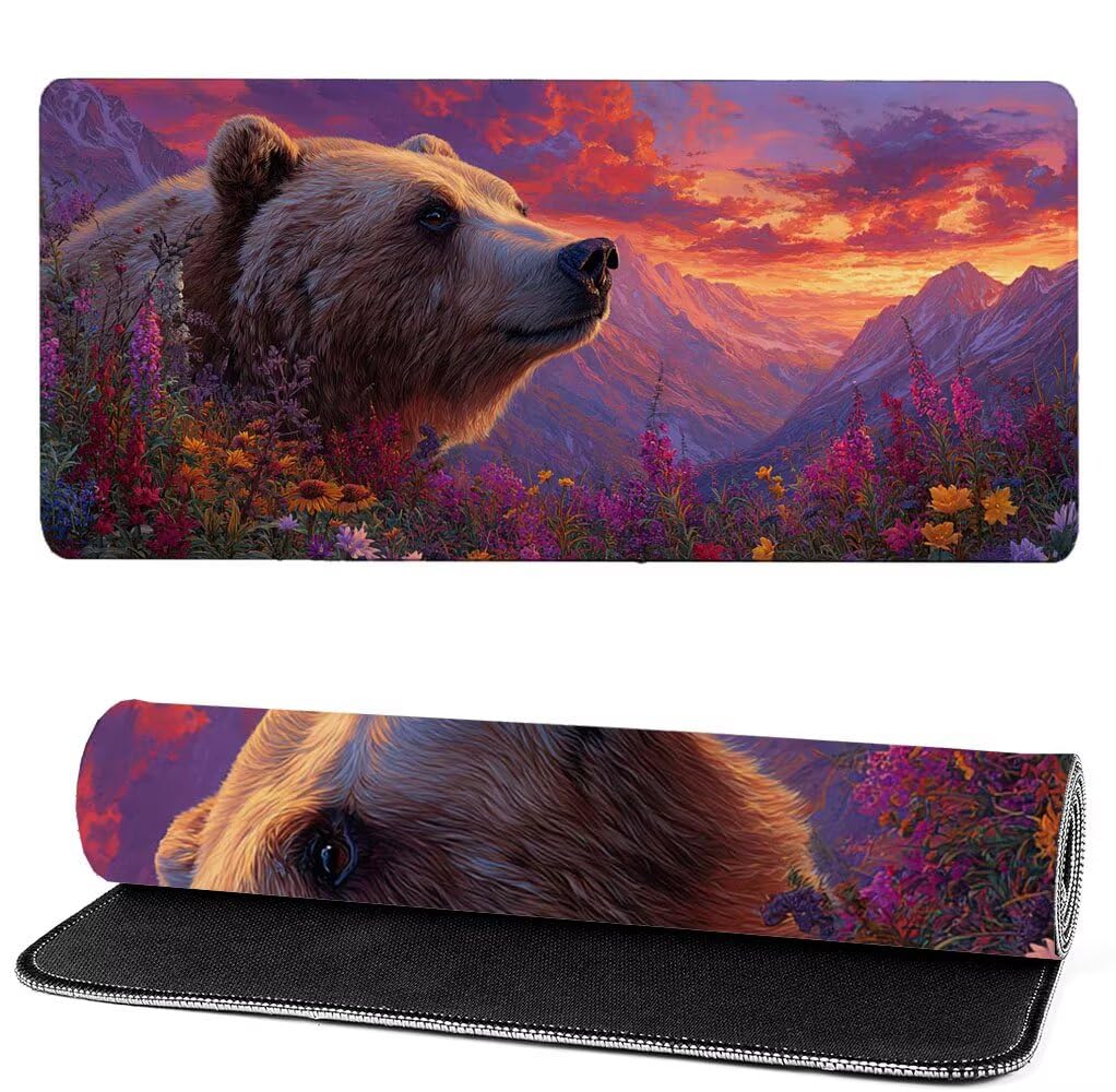 Podkładka pod mysz XXL 1400x600x3mm niedźwiedź, podkładka pod mysz do gier dla zwierząt, poprawa precyzji i szybkości, podkładka pod mysz do gier antypoślizgowa gumowa podstawa, dekoracja biurka MM