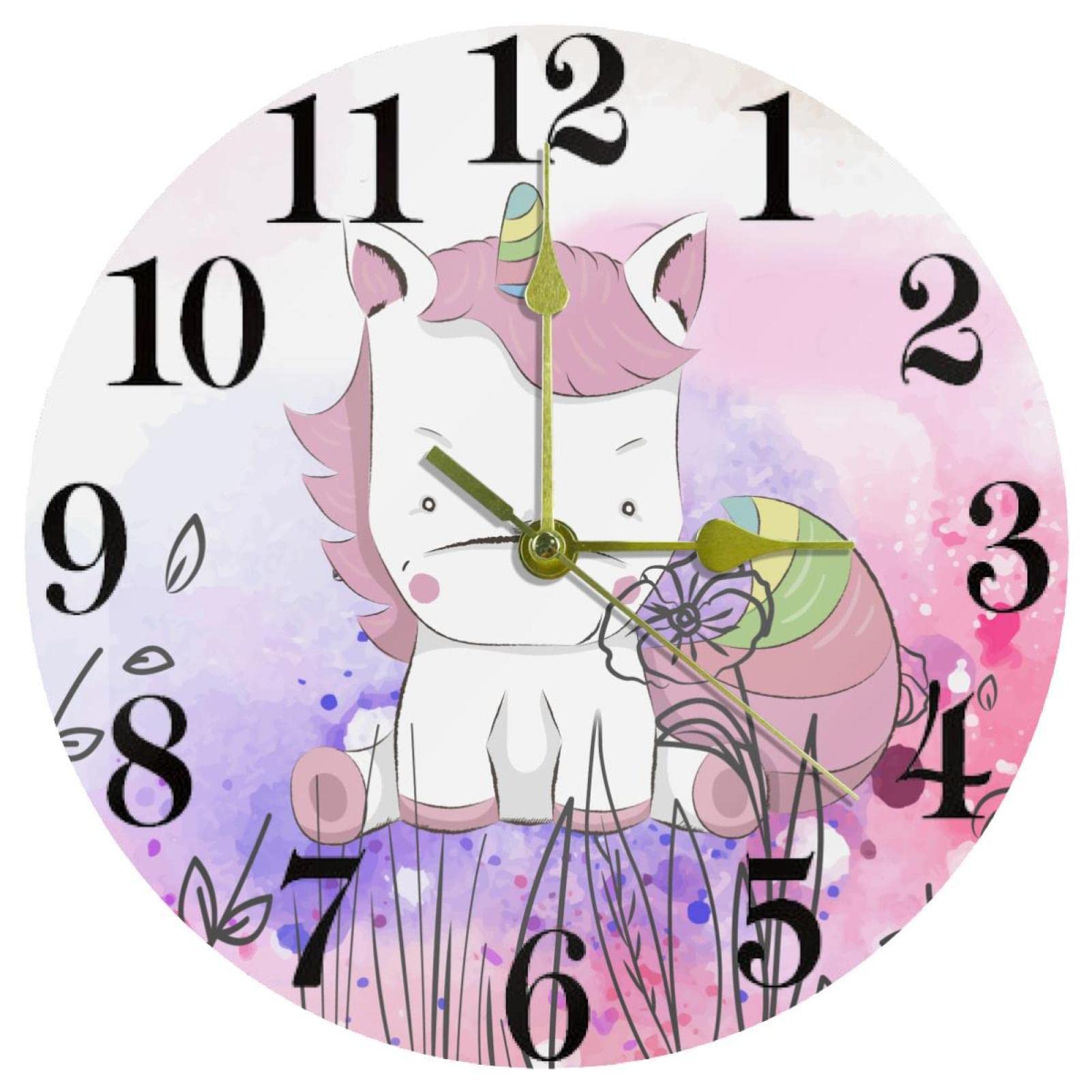 Horloge murale licorne rose silencieuse ronde 25,4 cm pour cuisine et bureau
