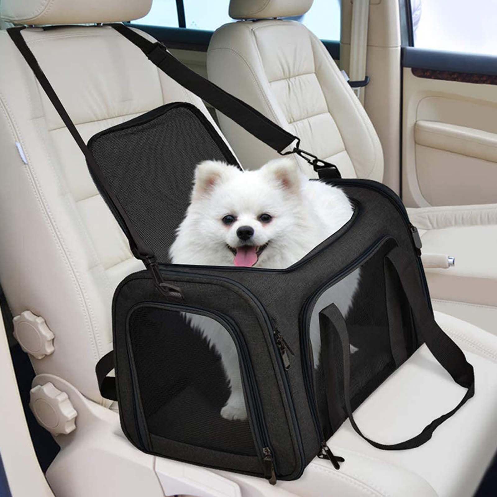 Bolso Transportín Gatos y Perros, Bolsa de Transporte Plegable Transporte para Mascotas, Portador de Viaje con Correa de Hombro para Gatos Pequeños, Medianos, Perros y Conejos (Negro)