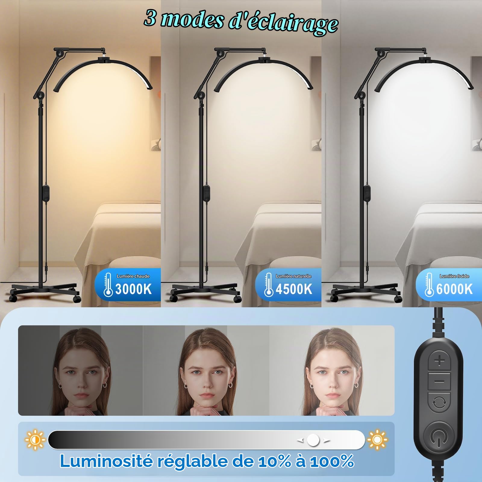 CGBE Lampe Extension Cils Demi-lune avec Base Roulante Sans Éblouissement