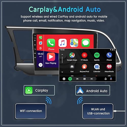 Miniatura 3 de Radio estéreo de coche para Hyundai Elantra 2016, Android 11 estéreo de coche con CarPlay Android Auto, pantalla táctil de 9 pulgadas con Bluetooth,