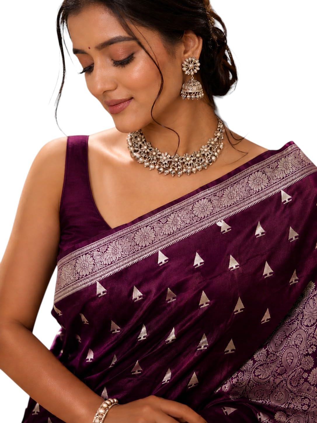 Banarasi Satin Embroidery Saree Navy Blue-picture-29