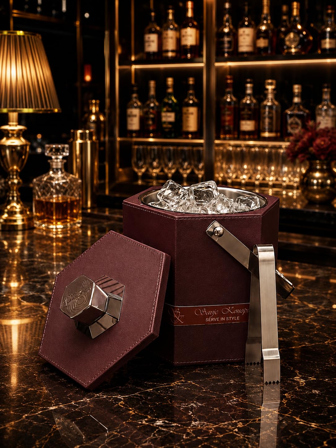 Sage Koncpt Premium Leather Wooden Ice Bucket | Premium Metal Ice Bucket for Parties & Bar Decor-picture-12