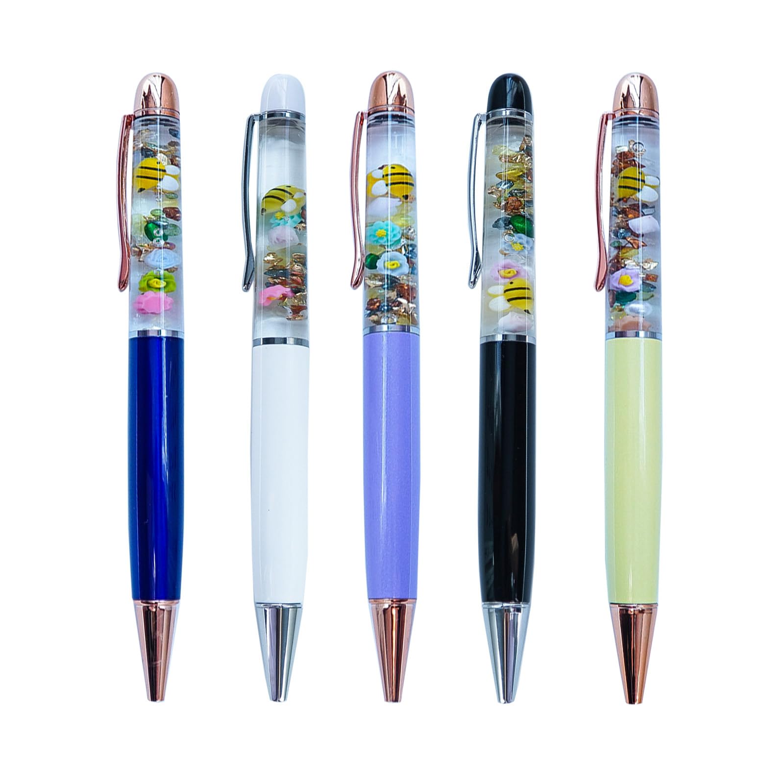 Sikyby Bee Cute 3D Floater Liquid Writing Journaling Office Pen Unique Gifts Set of 5 Pens, 1 count (Pack of 5)
