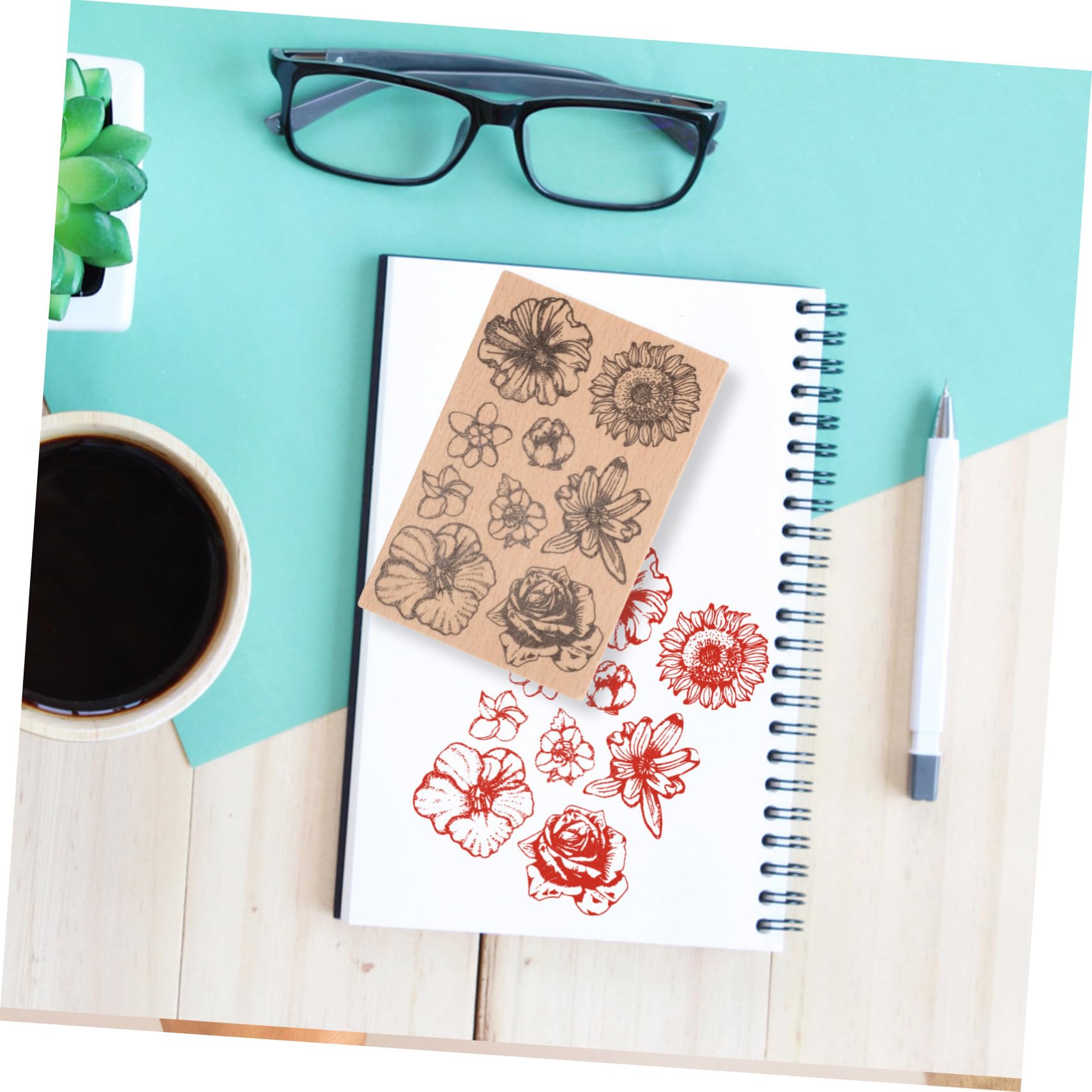 TEHAUX 5pezzi Timbro Legno Decorativo Per Scrapbooking Di Timbri Floreali Per Fai Da Te Per Creare Biglietti e Decorare Diari Compatte e Design Elegante