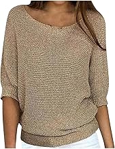 luoluoluo Women's Knitted Sweater UK Sale Clearance, Ladies 3/4 Sleeve Pullover Crewneck Sweatshirts Solid Color Jumper Tops Tunic Blouse Casual Knit Pullover Lightweight Jumpers Warm Sweaters S-5XL