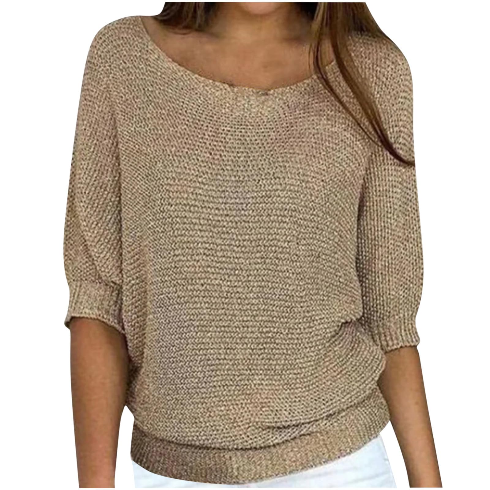 FunAloe Knit Tops For Women 3/4 Sleeve Shirts Crewneck ...