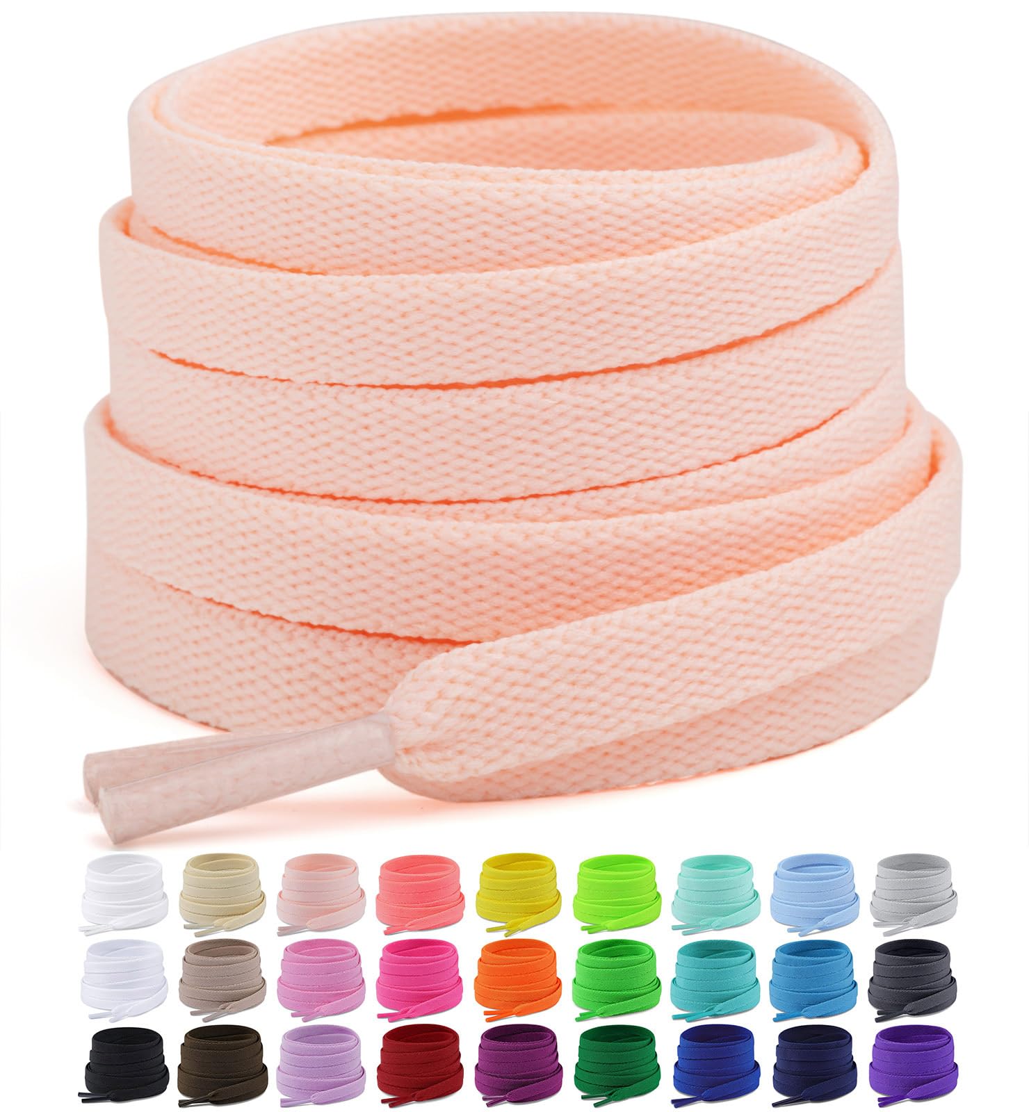 Puzeam Upgrade Tight Weave Flat Shoelaces 28 Colors 5/16" Wide Shoe Laces for Sneakers - 2Pairs