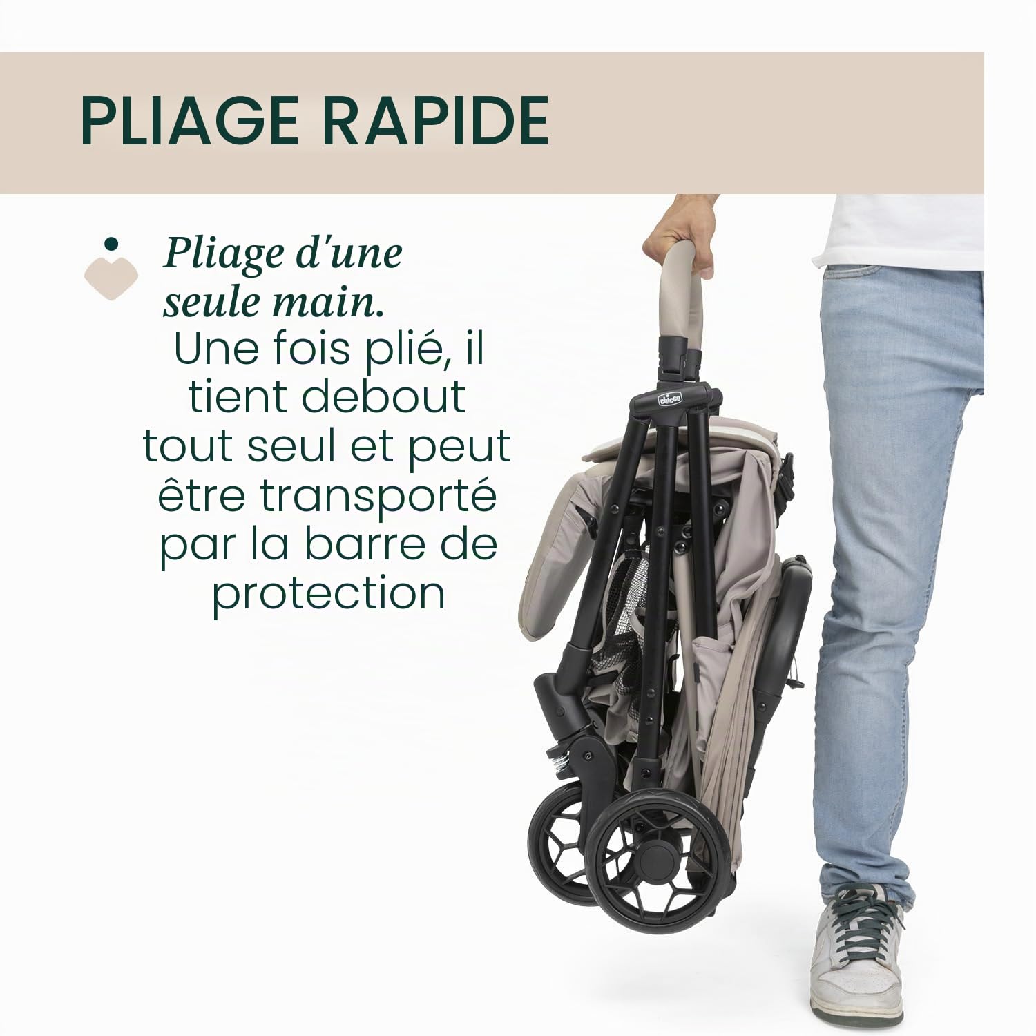 Chicco Poussette Canne Taormina, 0+ Mois - 22 Kg, Poussette Bebe Légere et Compacte, Confortable, Pliage d'une seule main, Capote Extensible avec Protection Contre la Pluie UV50+, Repose-Jambes, Beige
