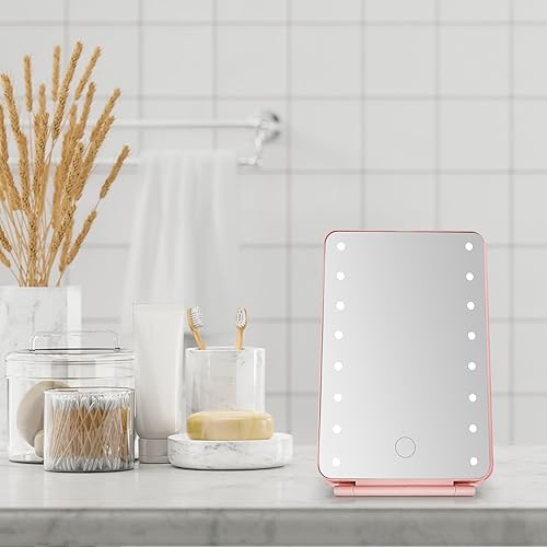 Miniatura 6 de Elements Espejo de tocador LED plegable, luces LED regulables, oro rosa, 7.83 x 5.31 x 0.51 pulgadas