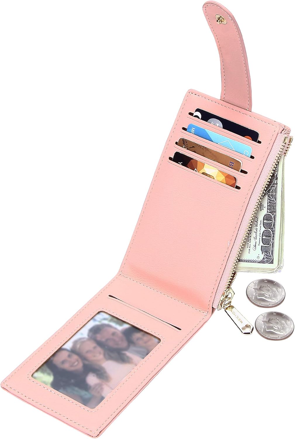 Badiya Slim Women Wallet RFID Blocking Bifold Compact 9 Card Slots Holder Wallets Soft Leather with Zipper Coin Pocket 2 ID Window - Image 3