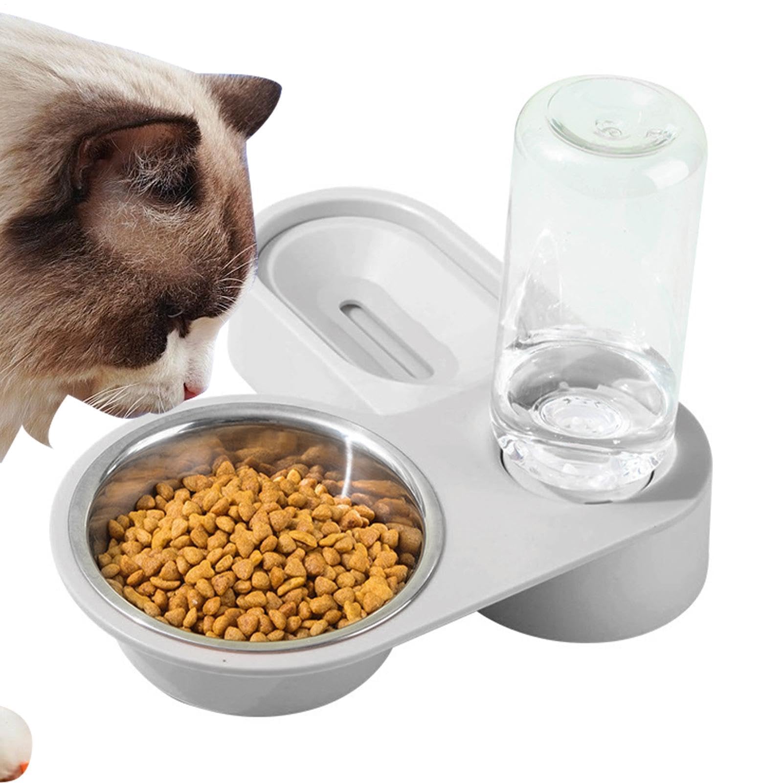 Ciotole per animali domestici, Distributore di acqua e cibo for gatti - Ciotole for animali domestici con bottiglia for bere portatile for, acciaio inossidabile antiscivolo(Gray)