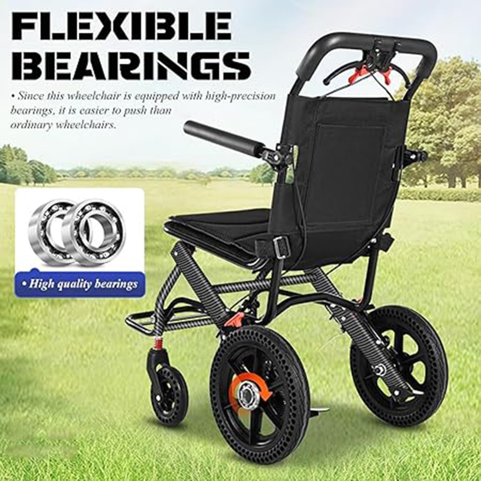 Silla de ruedas ultraligera plegable ligera con freno de tambor, silla de ruedas portátil para transporte al aire libre
