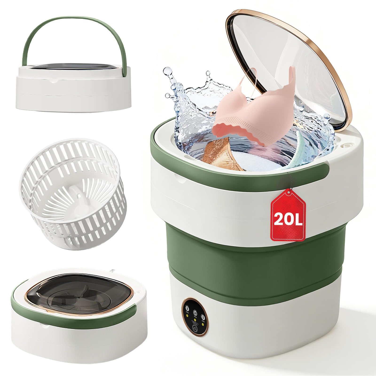 Portable Washing Machine - 20L Mini Foldable Washer with Spin Basket, 3 Cleaning Modes & Deep Cleaning for Small Clothes, Collapsible Laundry for Apartment, Home, Hotel and Travel (Gray) — view 10