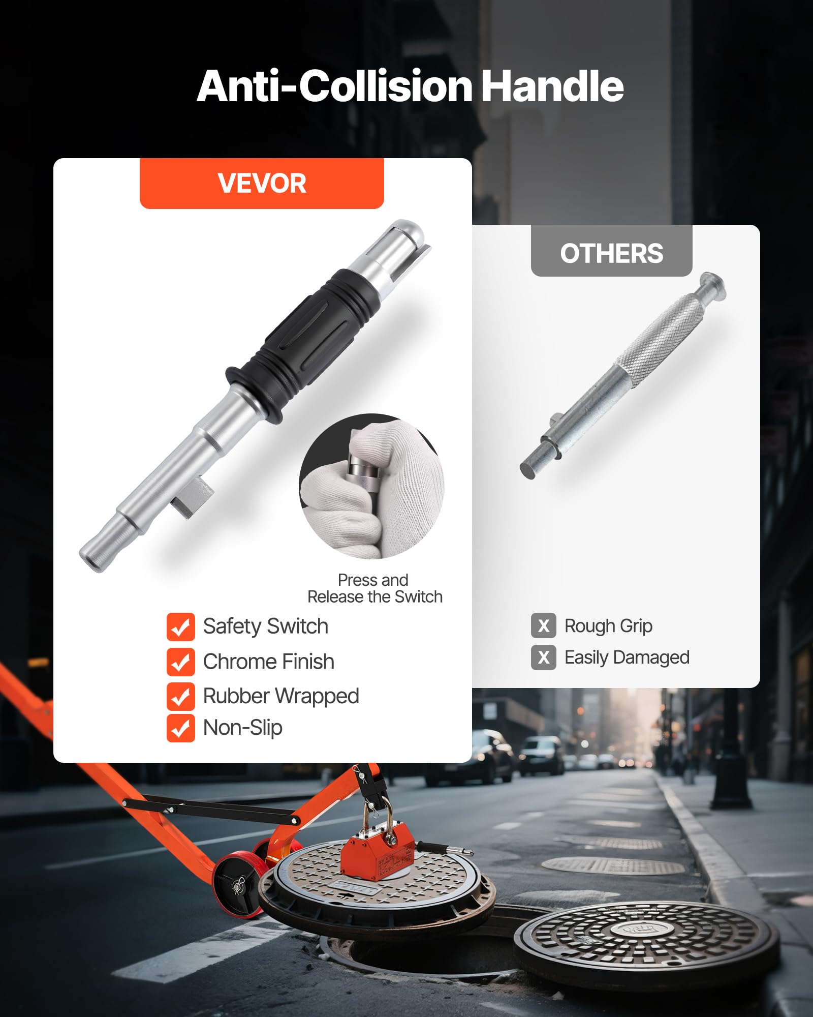 VEVOR Sollevatore Magnetico per Lastre, Capacità di 600 kg, Carrello in Acciaio con Sollevamento Magnetico e 2 Ruote, Maniglia Regolabile, Neodimio N42, Pieghevole per il Sollevamento di Tombini