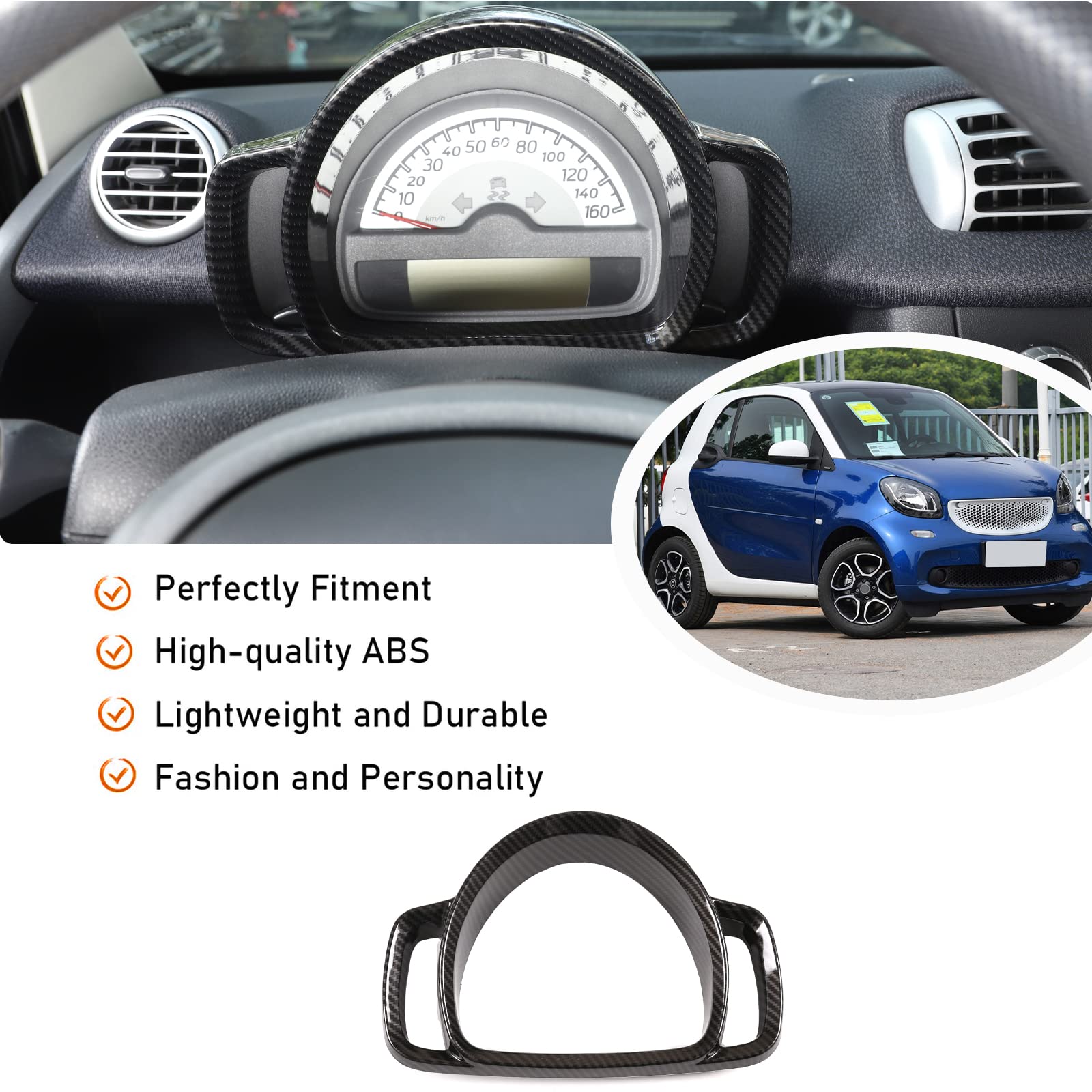 Anello decorativo del telaio del cruscotto in plastica ABS per Smart 451 Fortwo 2009-2015 interni (fibra di carbonio)