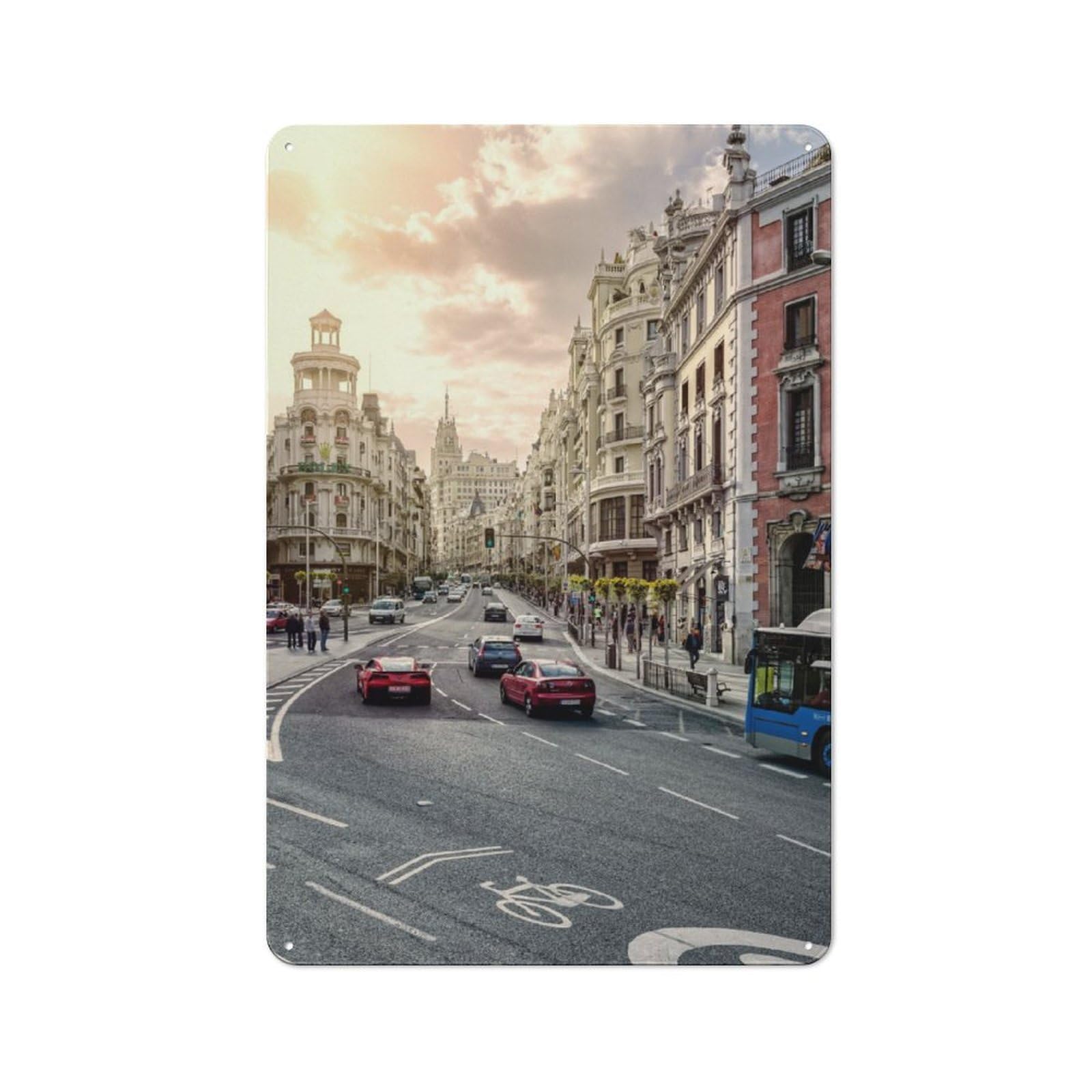 Junmoney Famous Gran Vía, Madrid, Spain Vintage Tin Sign 30X20cm For Dining Room Or Kitchen, Suited To Dining Room Decor Fans