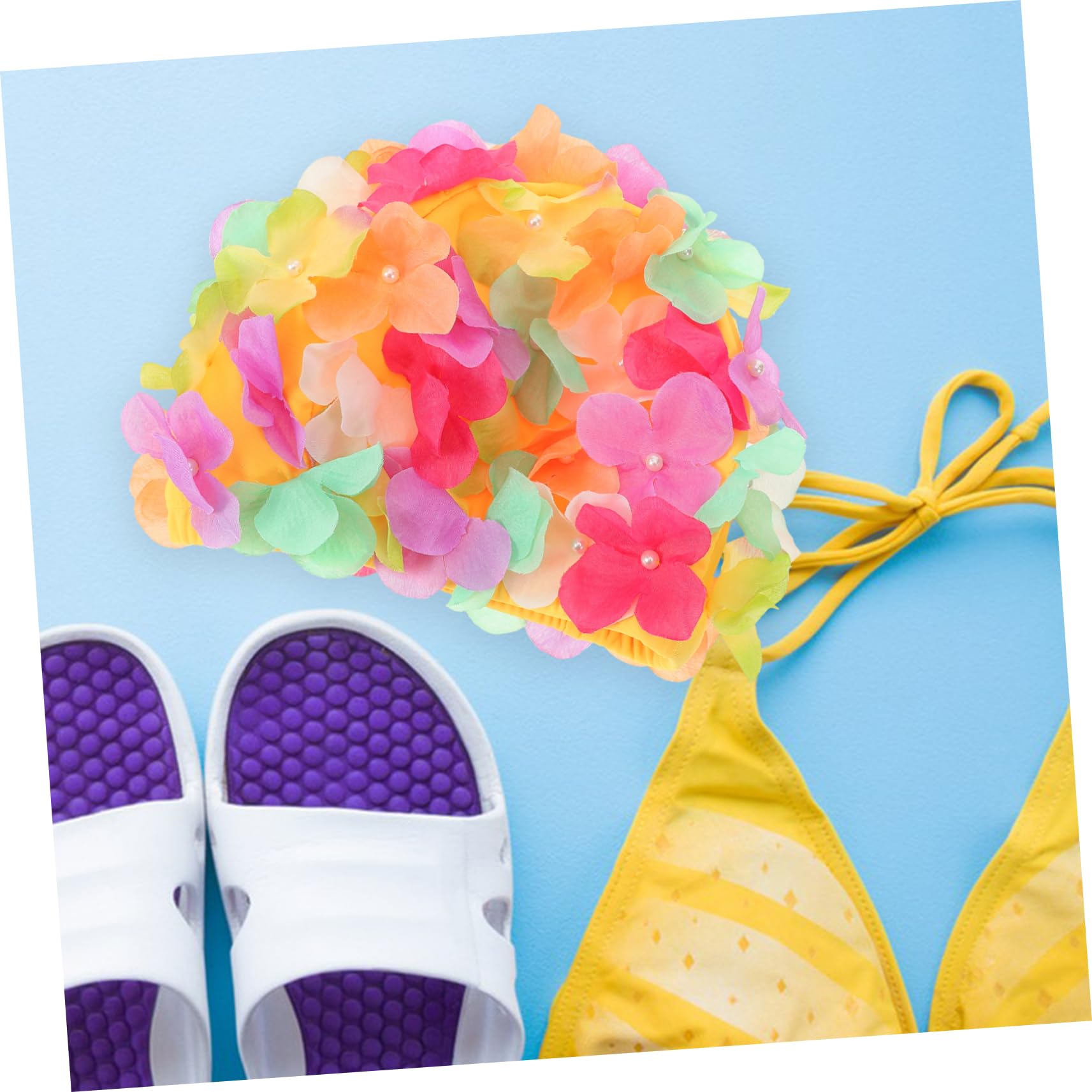 Toyvian Grand Bonnet de Bain Cheveux de Bain Chapeaux de Bain Femmes Piscine Bonnet de Bain élastique Bonnets de Bain pour la Natation Bonnets de Bain à Fleurs Nylon