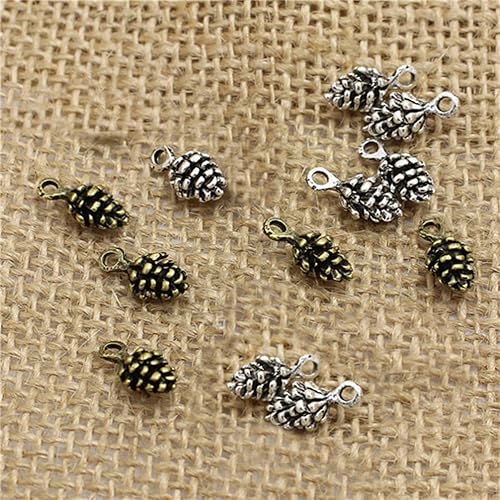 Miniatura 9 de EXCEART 50 dijes de Navidad vintage de metal con cono de pino, colgantes, accesorios de bricolaje, suministros de fabricación de joyas para Navidad,