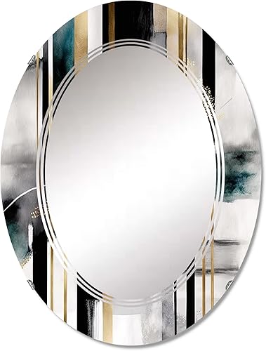 Abstract Geode Geometric Black and Gold II- Vanity Mirror, Bathroom Mirrors, Wall Mirrors for Living Room, Bedroom - Oval Mirror - Large 20'x30',