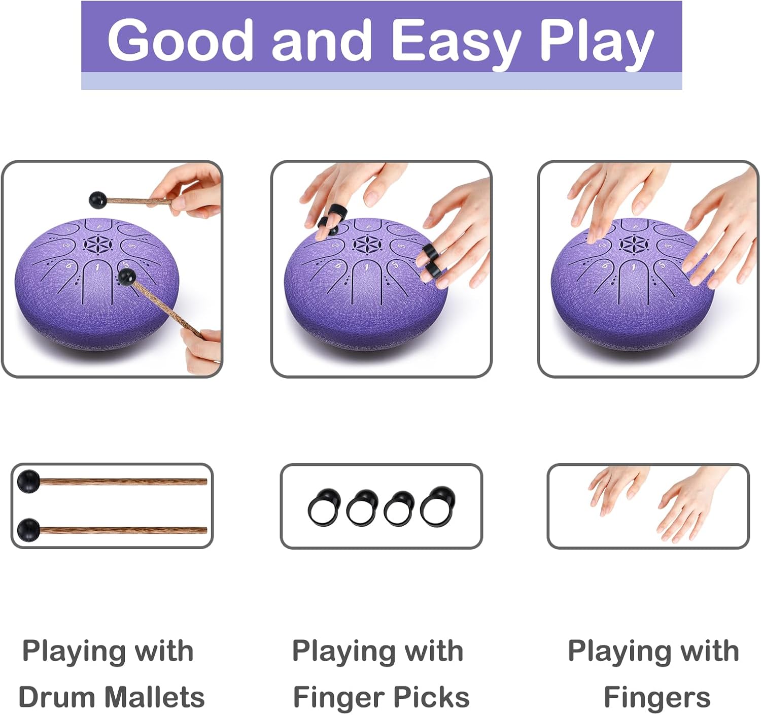 Steel Tongue Drum, 6 Inch 8 Notes Percussion Instrument for Musical Education, Meditation, Relaxation, Calming, Music Gift for Family Friend Adult Beginner (Lavender)