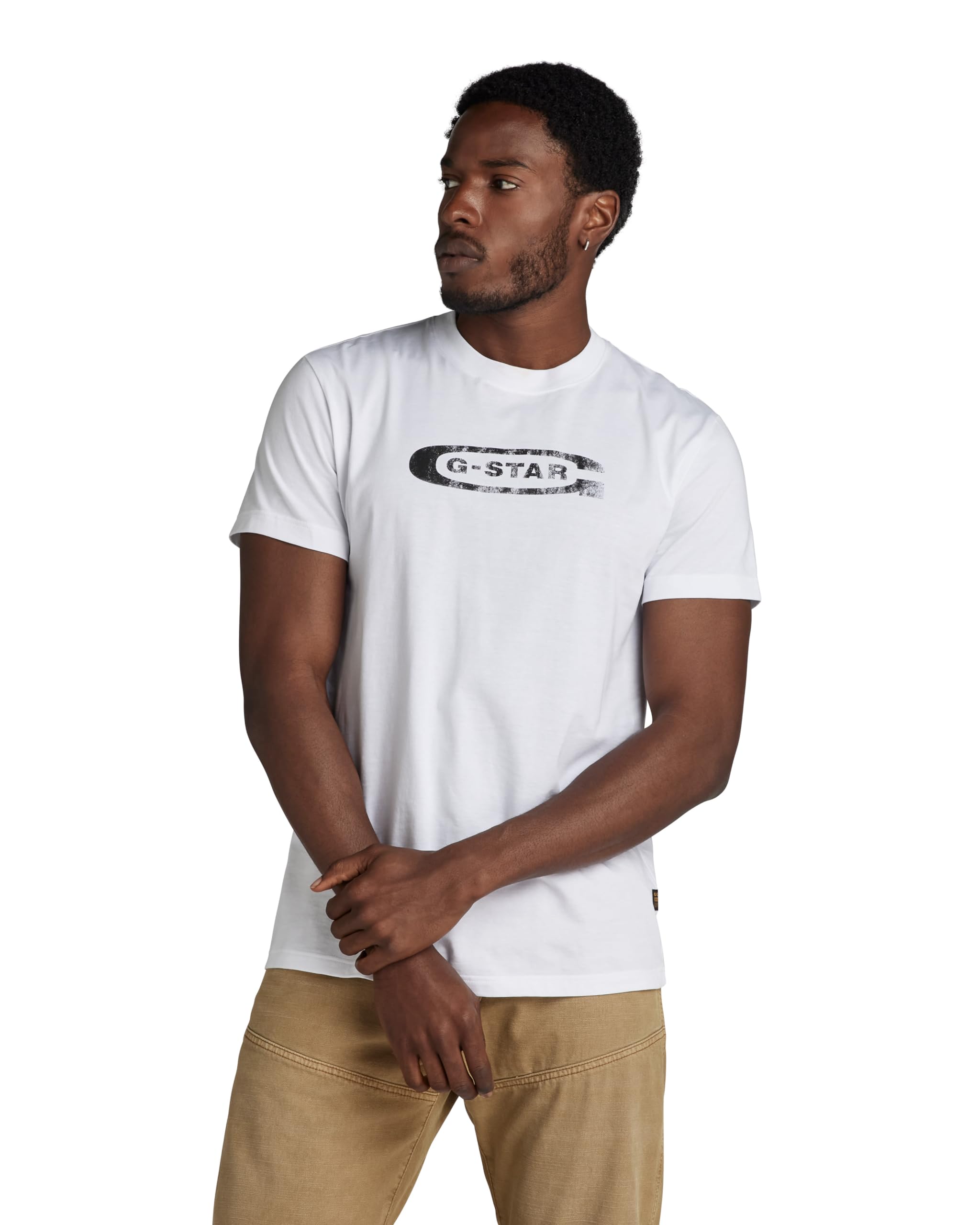 G-Star Men's Distressed Old School Logo T-Shirt, White (white D24365-336-110), XS