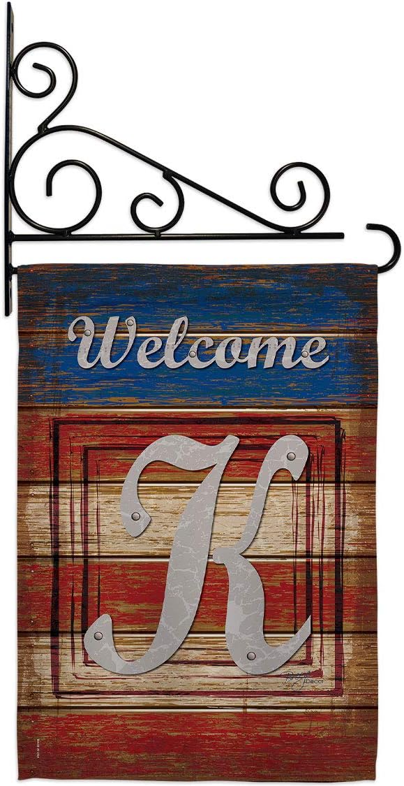 Patriotic K Initial Garden Flag Set Wall Holder Monogram Americana Star and Stripes Patriotism Independence Memorial United State American Small Gift Yard House Banner Double-Sided 13 X 18.5